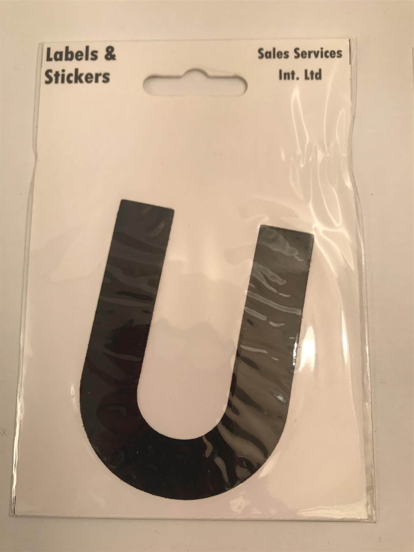 Black Letter U Self Adhesive Waterproof Sticker 8 x 6cm