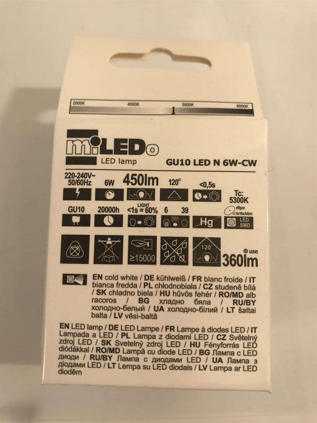 MiLED GU10 LED N 6W-CW 450lm 5300k (Cold White)  31011
