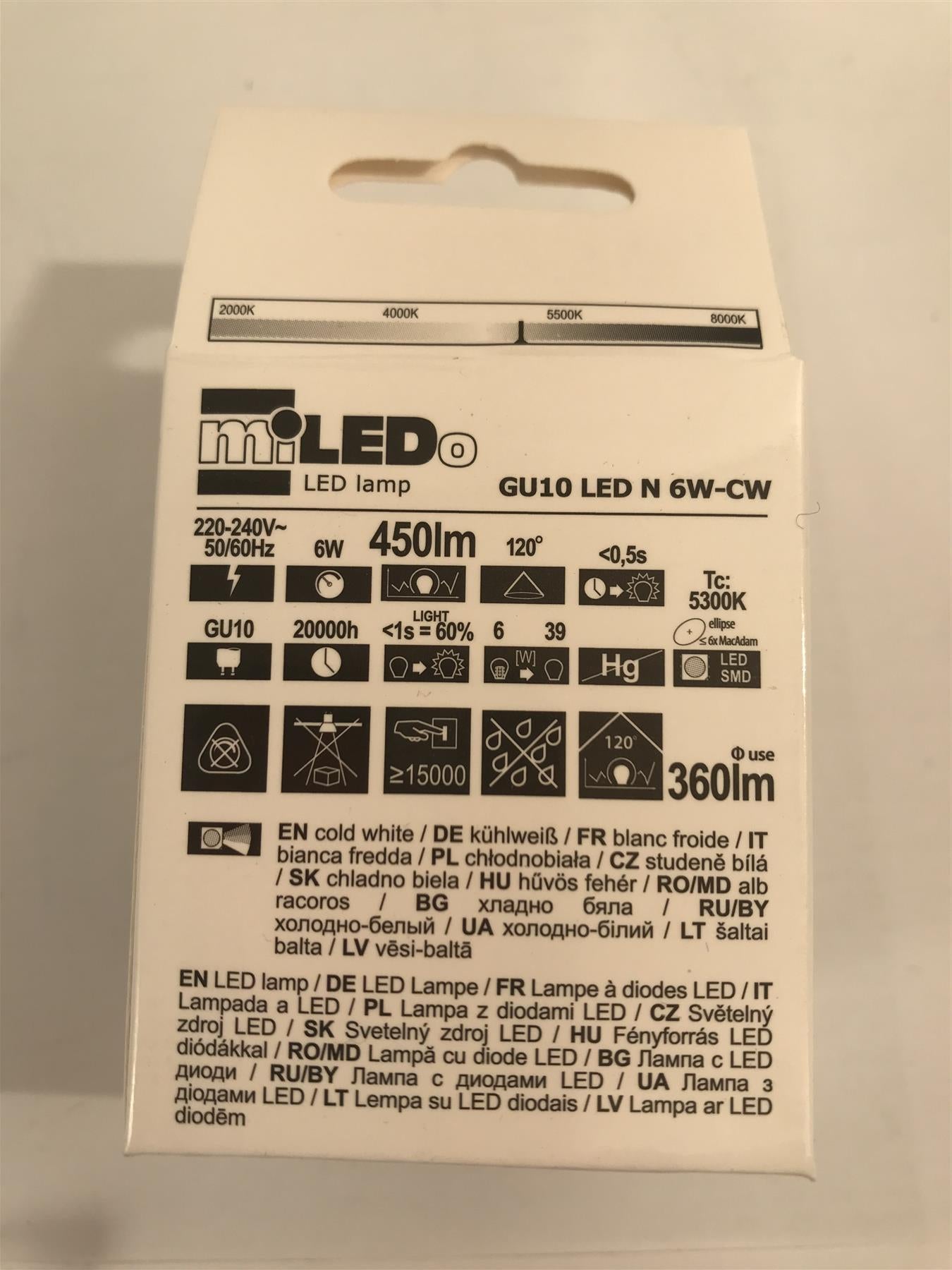 MiLED GU10 LED N 6W-CW 450lm 5300k (Cold White)  31011