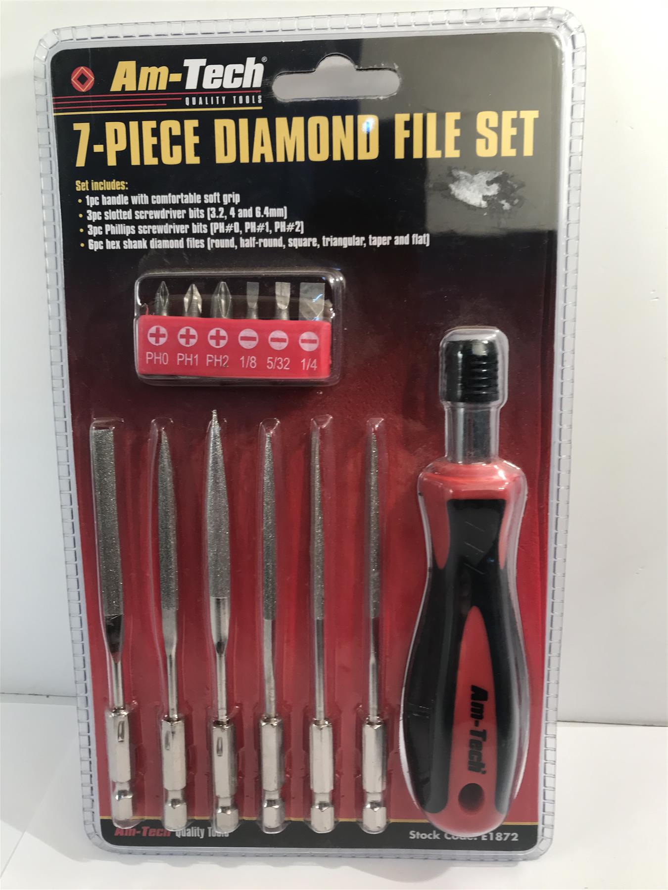 Amtech E1872 Diamond File Set with Interchangeable Soft Grip Handle