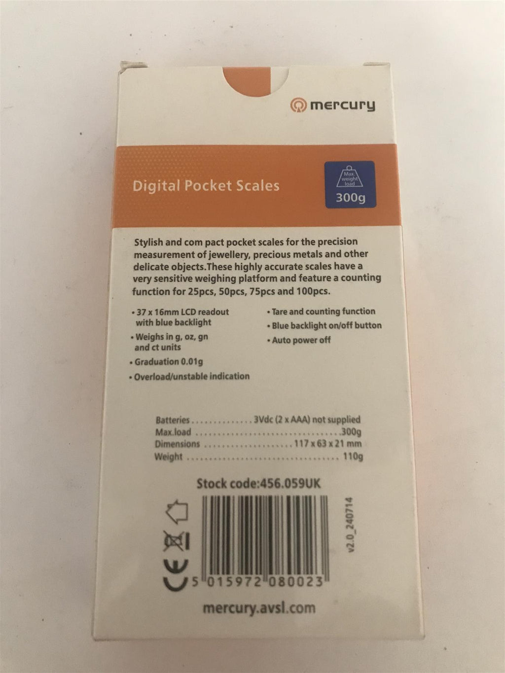 Mercury Digital Pocket Scales 300g Large Blue LCD Display   456.059UK