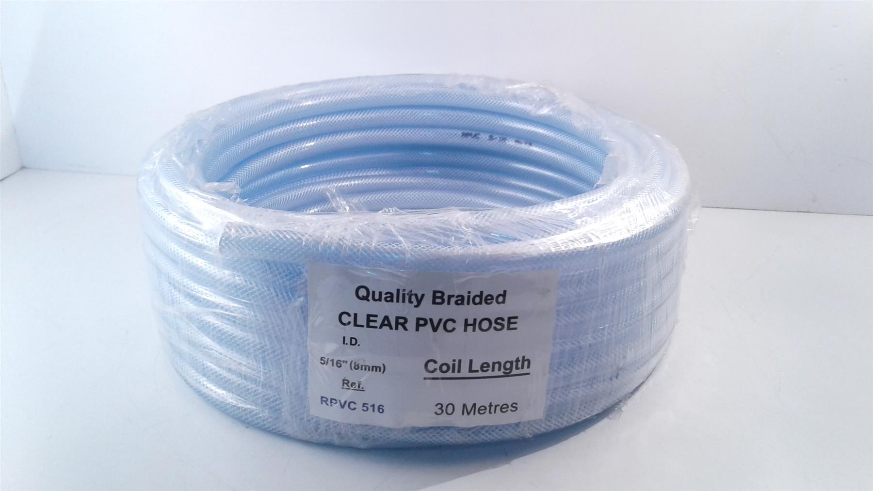 5/16" (8mm) Clear PVC Braided Hose 30m