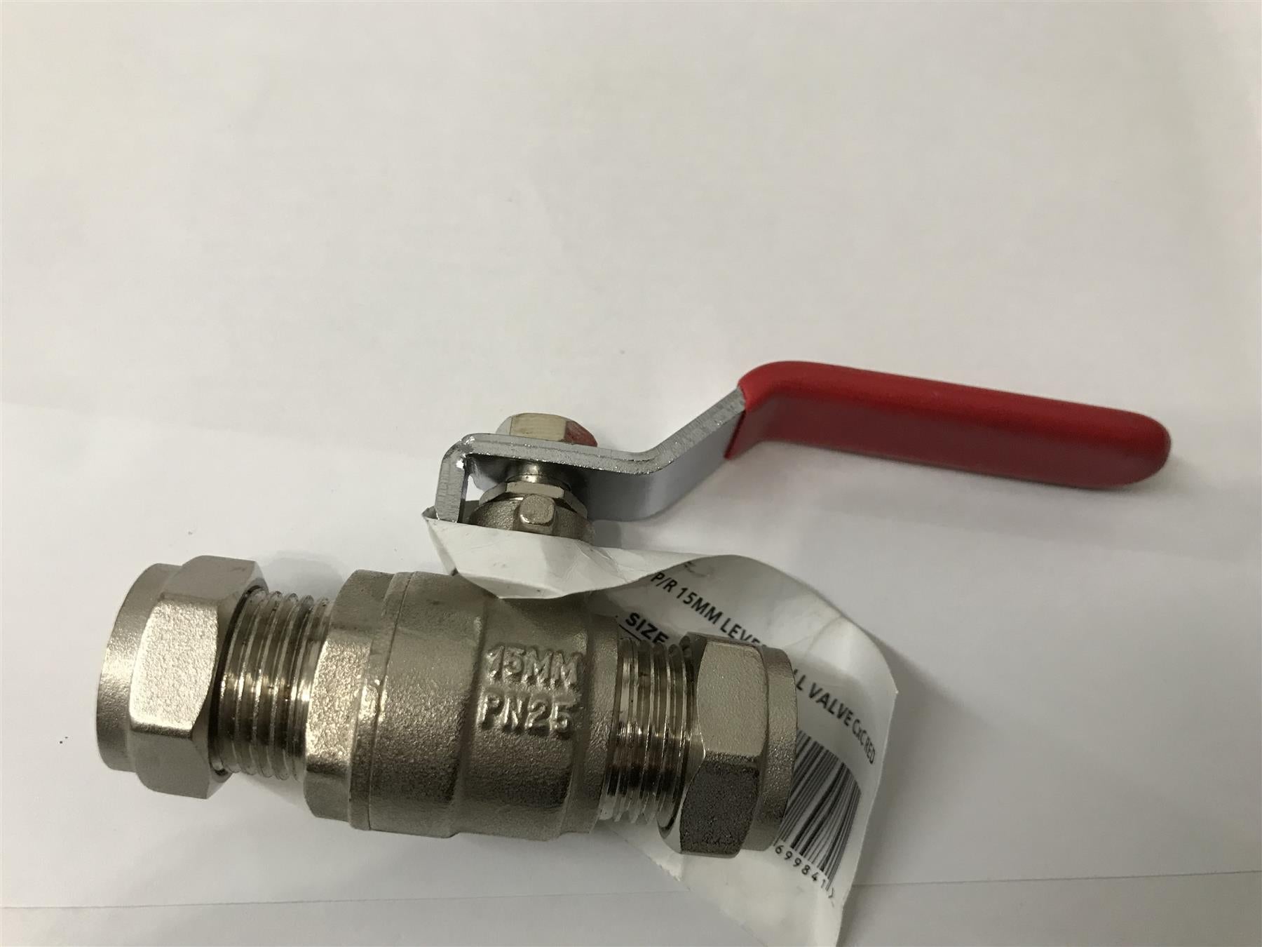 PLUMB RIGHT 15MM Compression Lever Ball Valve Red Handle