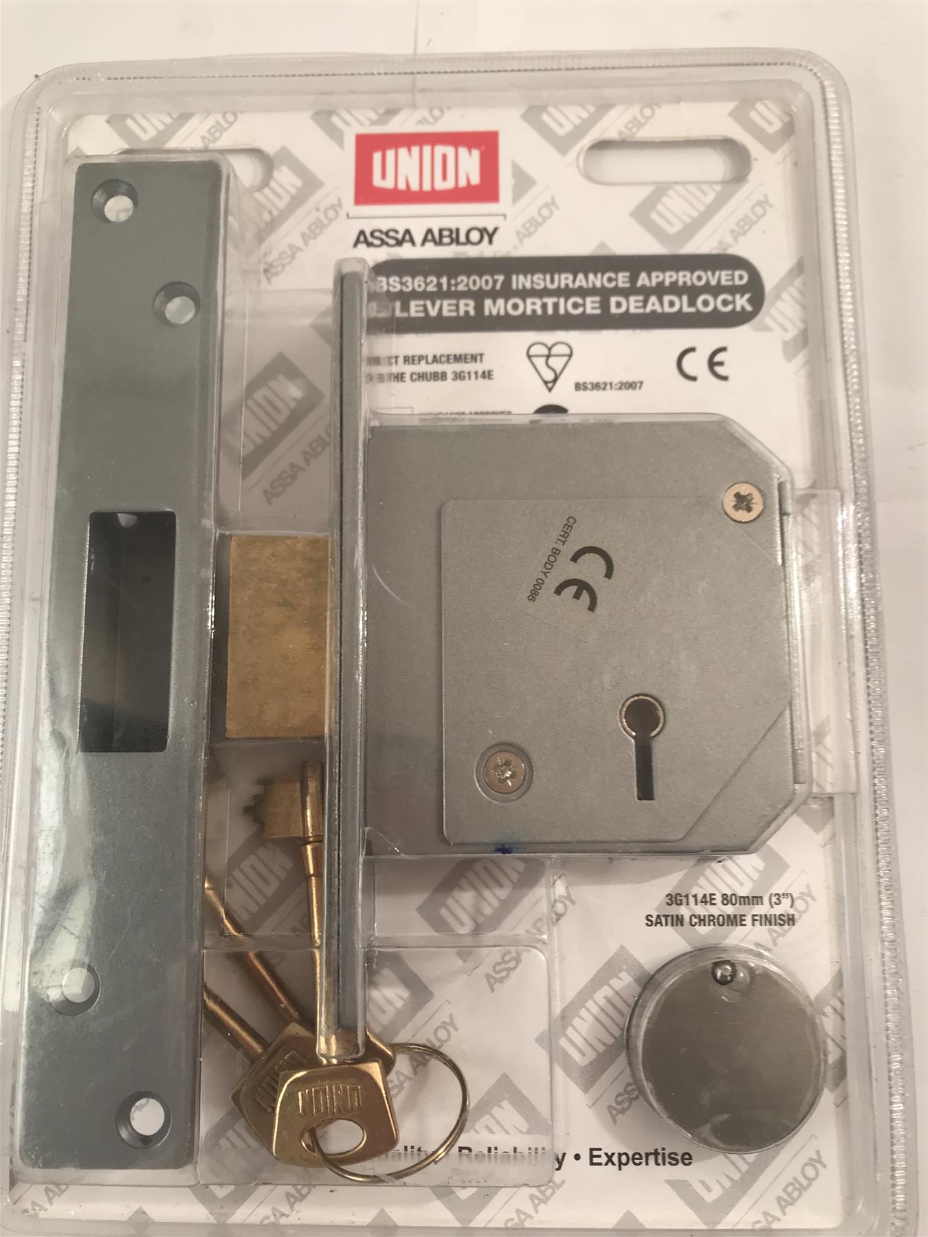 Union 5 Lever Mortice Deadlock C-Series 80mm 3in Satin Chrome 3G114E
