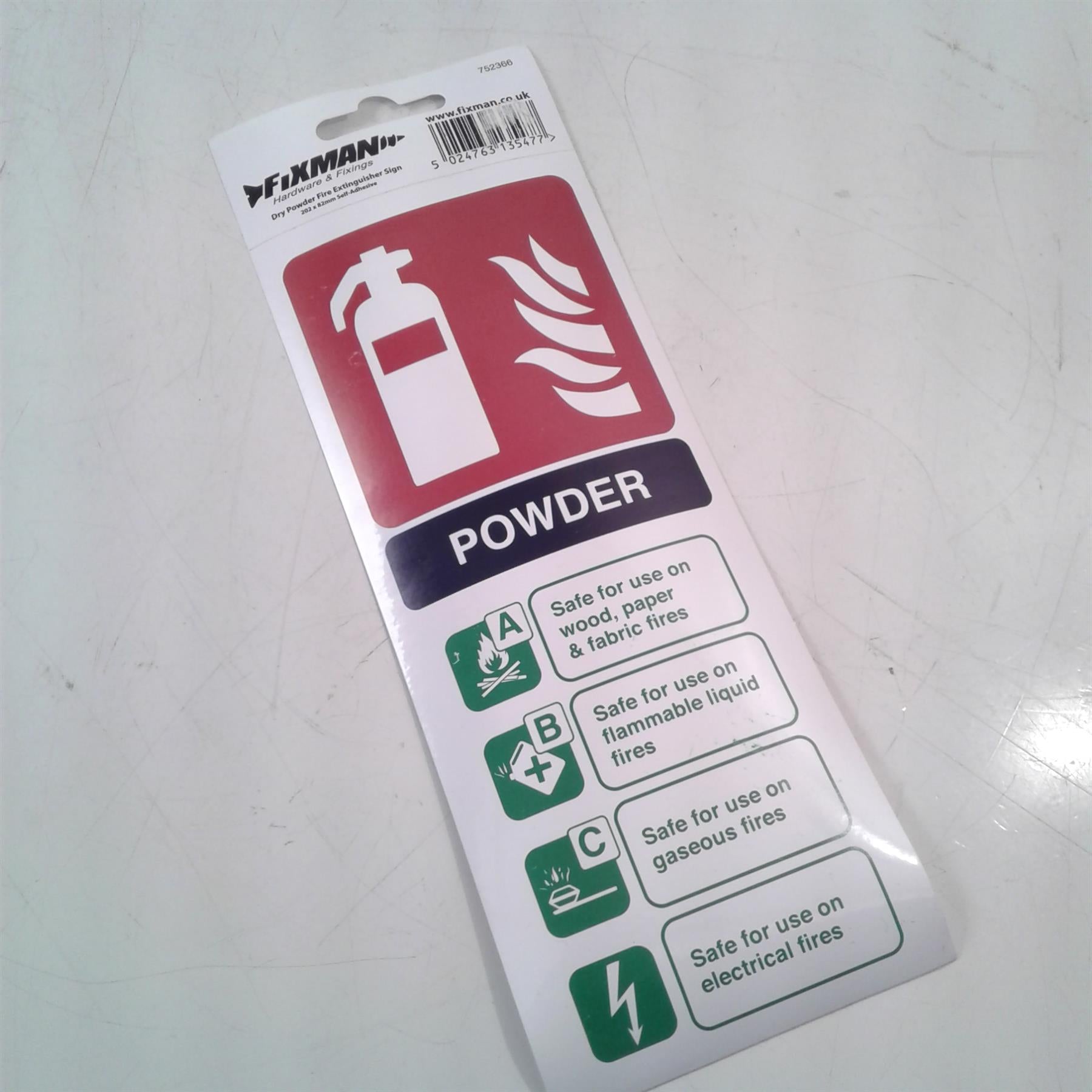 Dry Powder Fire Extinguisher Sign 202 x 82mm self-adhesive