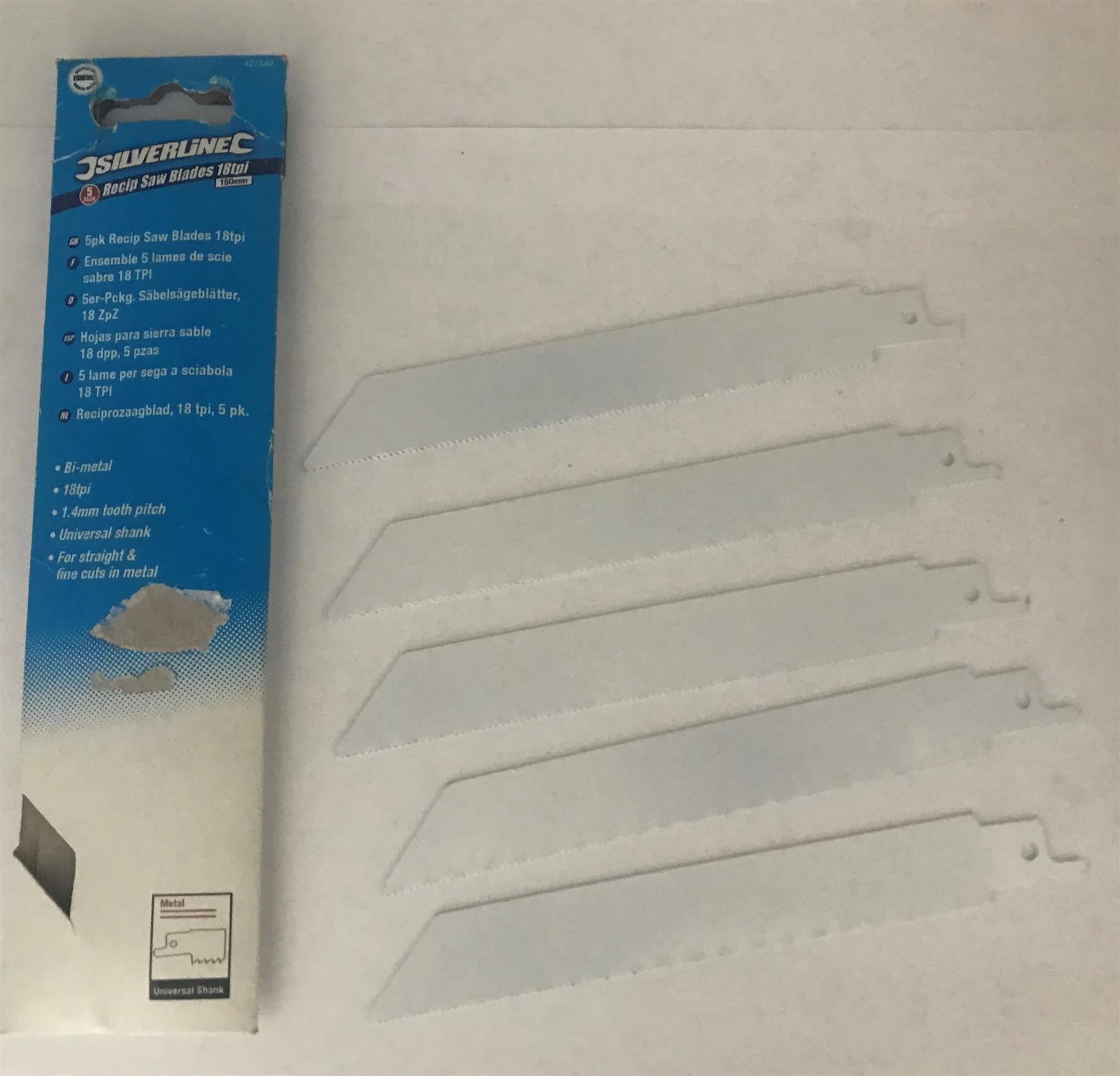 Silverline Recip Saw Blades 18 tpi, 150 mm - 5 Pack  427542