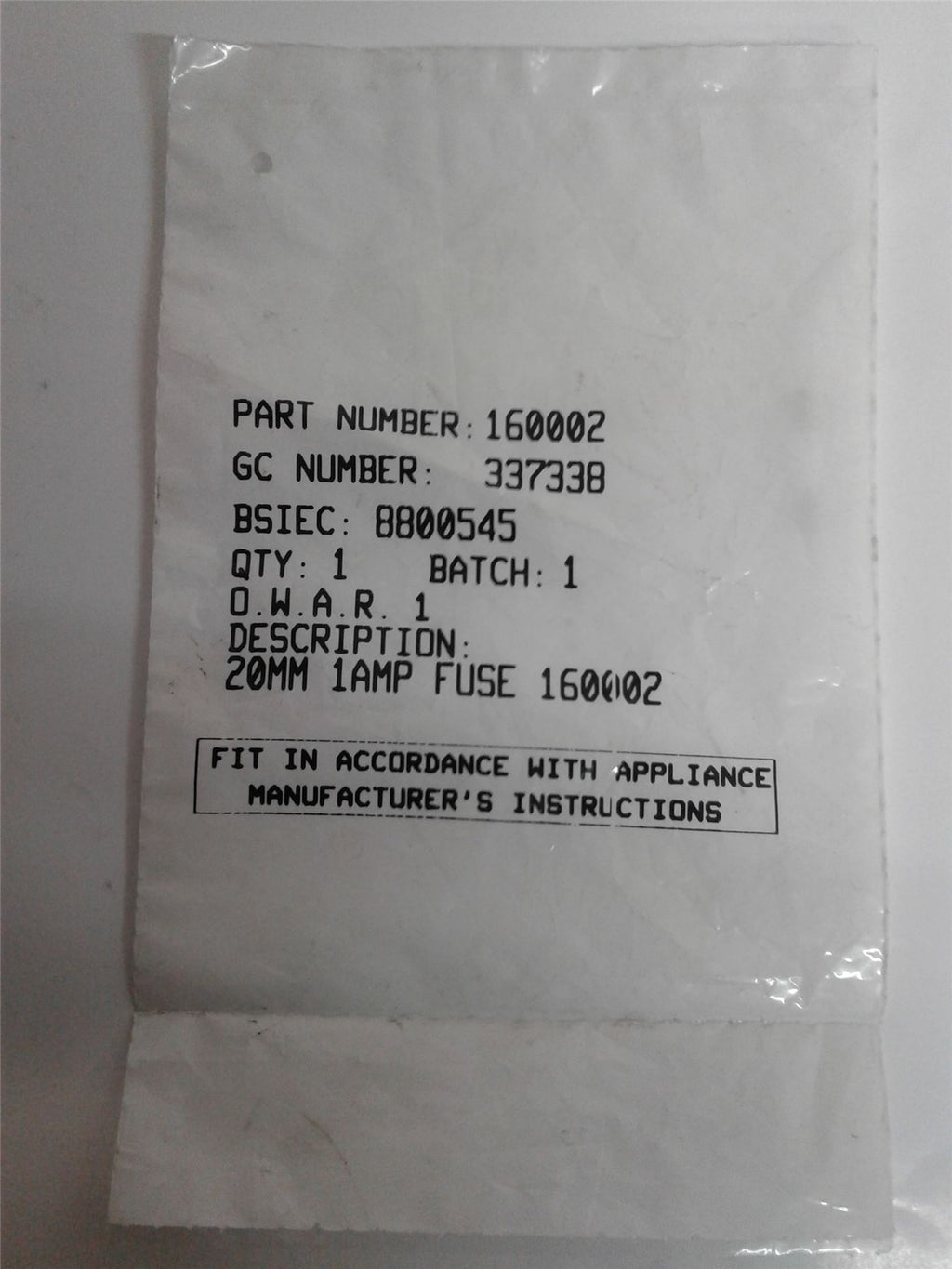 NEW POTTERTON 160002 20MM 1AMP FUSE