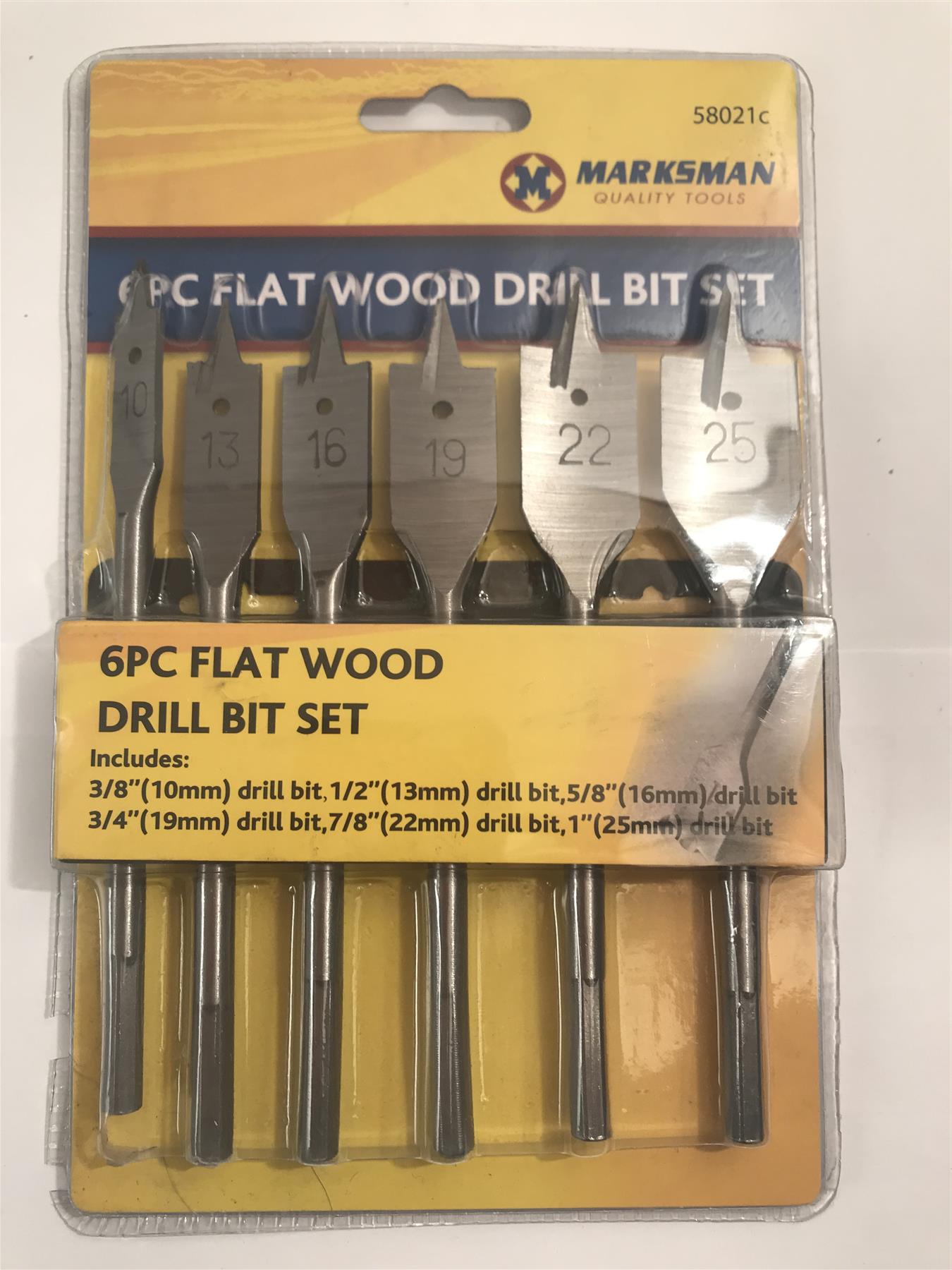 Marksman 6pc Flat Wood Drill Bit Set 10mm - 25mm  58021c