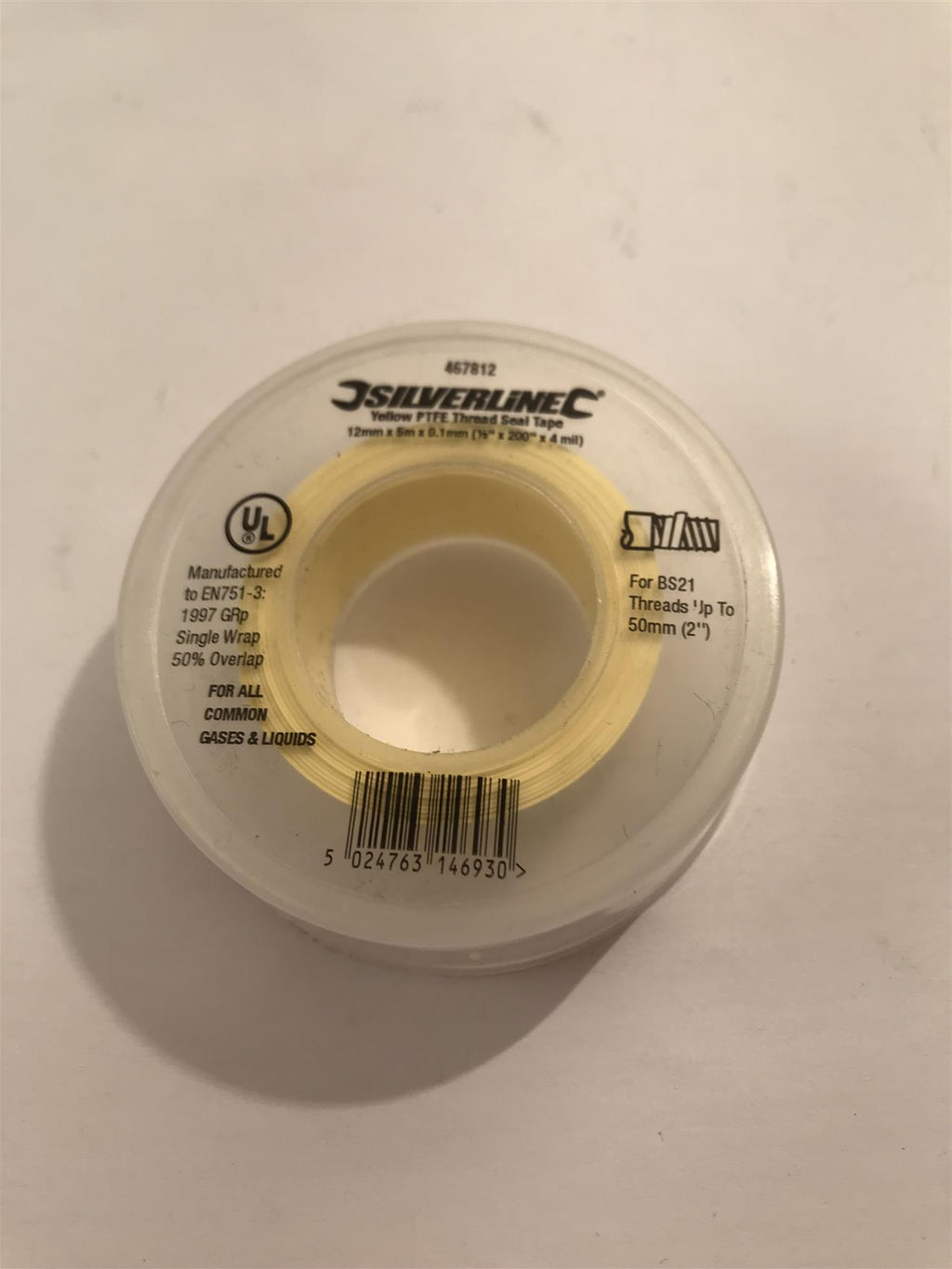 Silverline Yellow PTFE Thread Seal Tape 12mm x 5m  467812