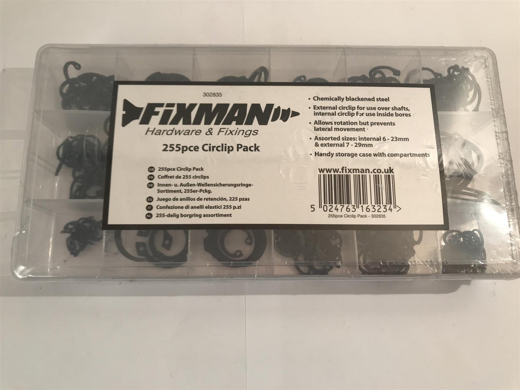 FIXMAN 225 PIECE CIRCLIP PACK CHEMICALLY BLACKENED STEEL