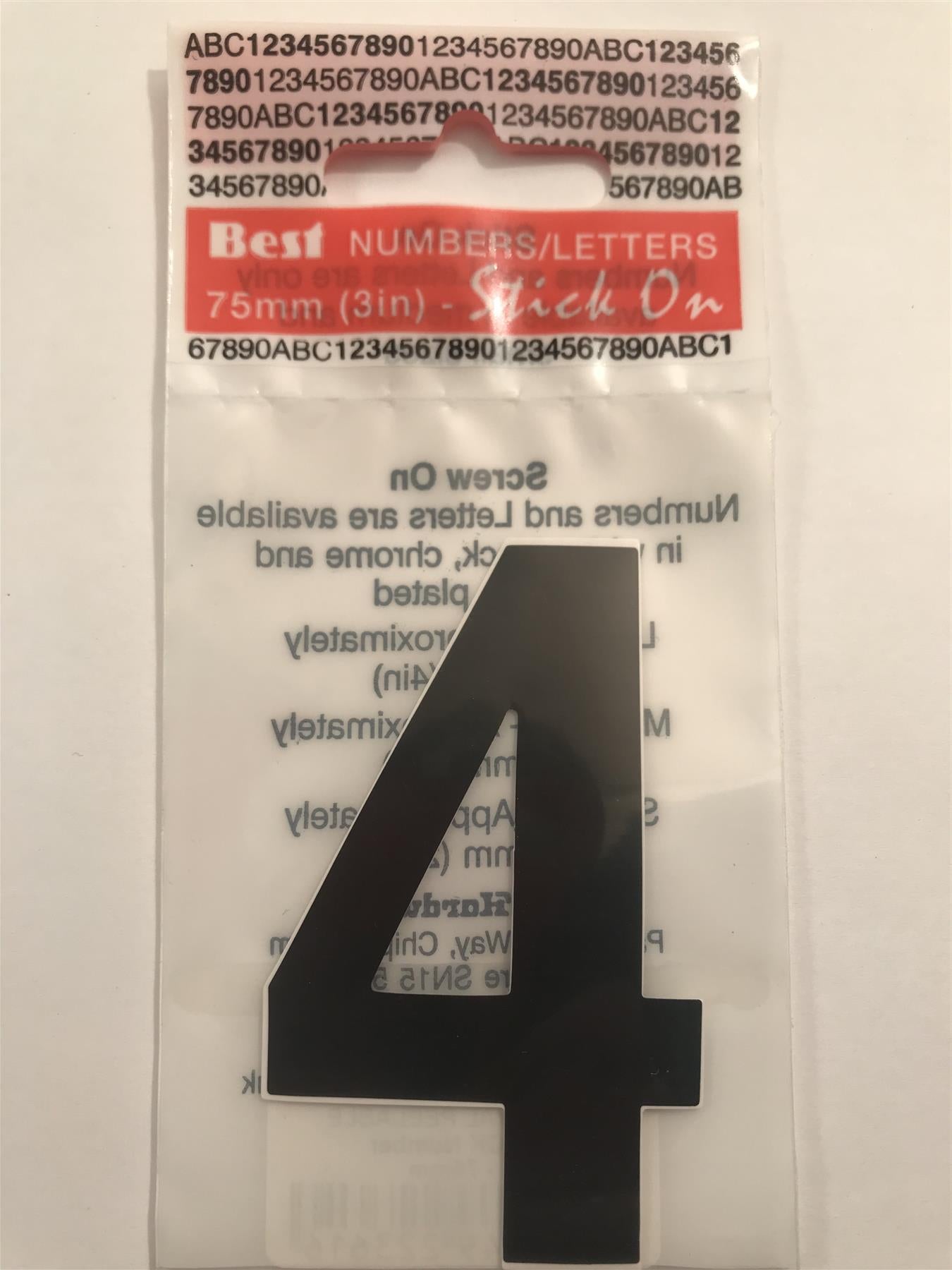 Black Number 4 Self Adhesive 1½" x 3"