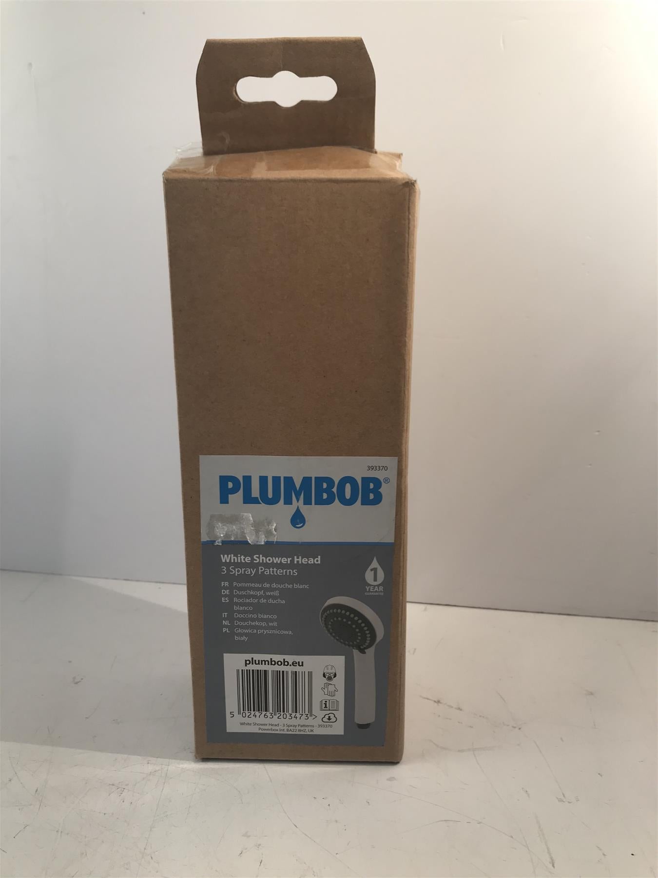 Plumbob 393370 White Shower Head 3 Spray Pattern