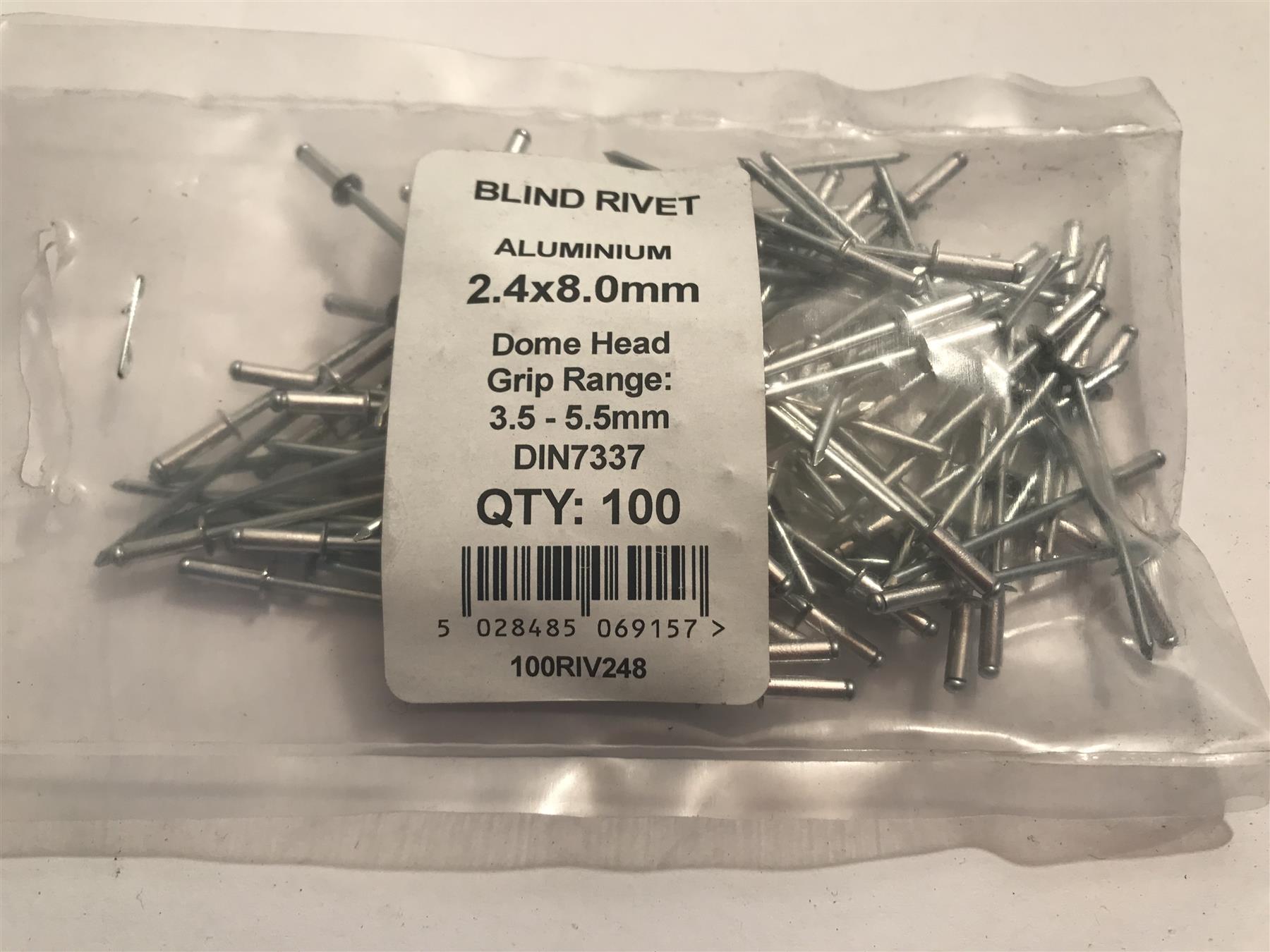 Forgefix Blind Rivet Dome Head 2.4 x 8.0mm (Pk 100) 100RIV248