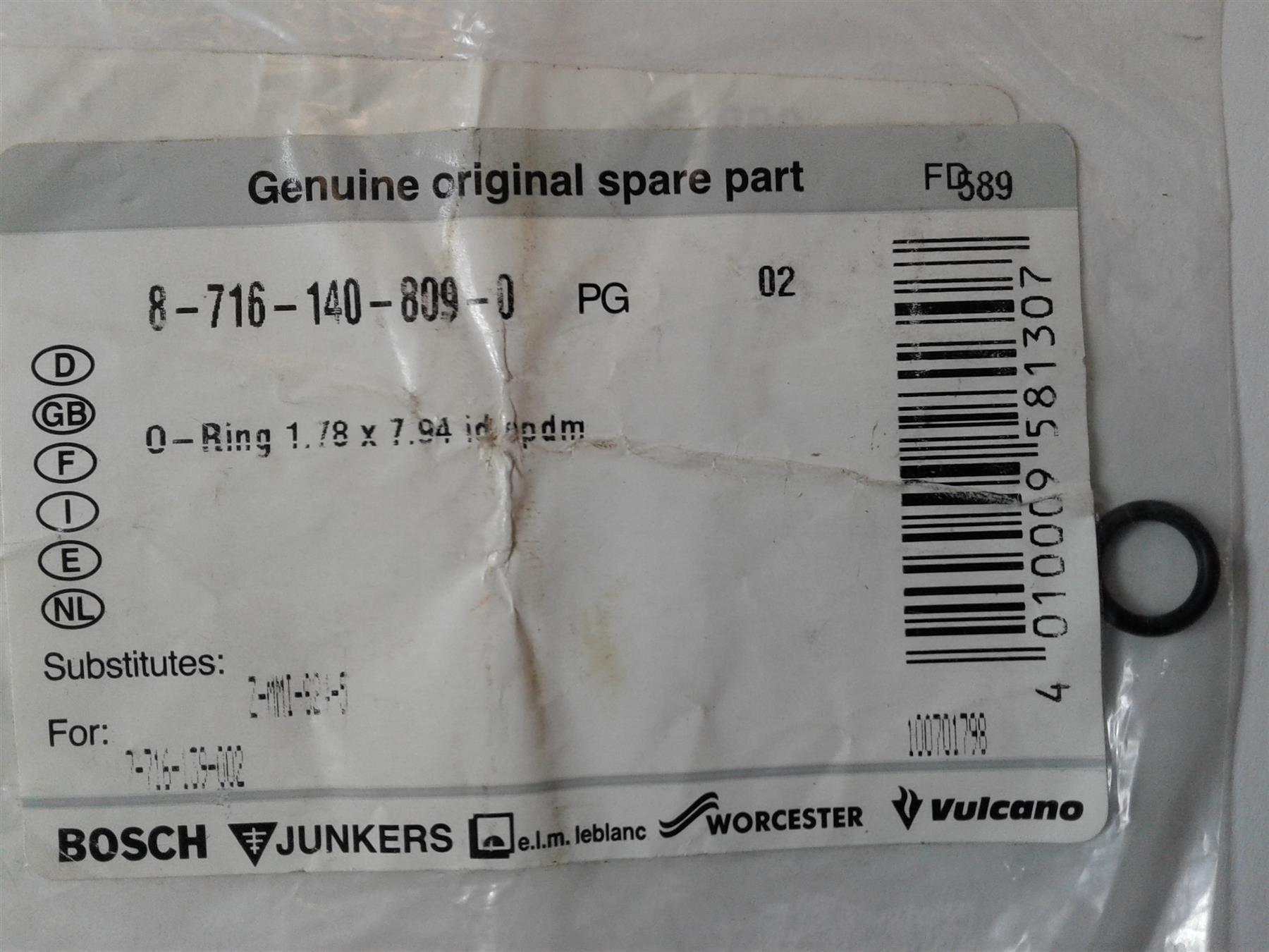 NEW Worcester 87161408090 O Ring SEAL 1.78 X 7.94 Epdm