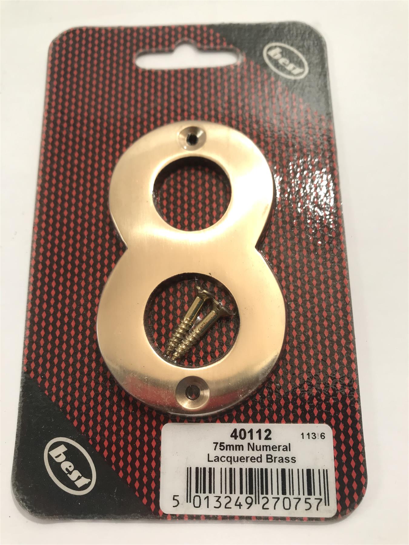 Best 75mm 3" Lacquered Brass No.8  with screws  -   40112