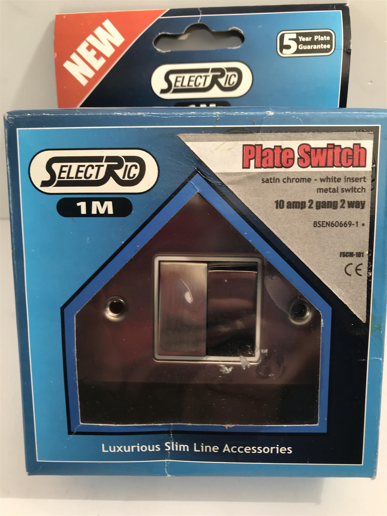 Selectric Satin Chrome White Insert 10A 2 Gang 2 Way Plate Switch  FSCM-101