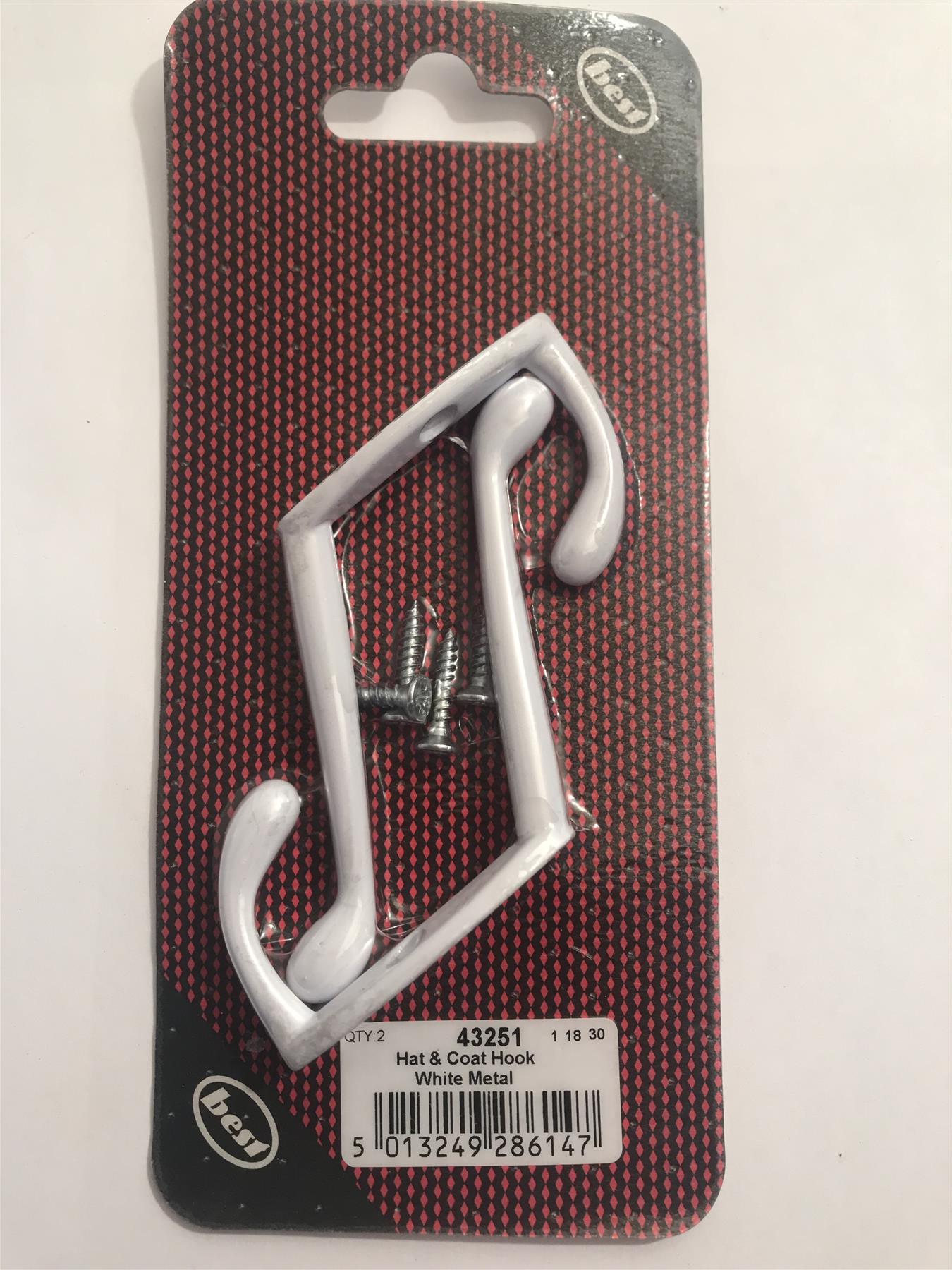 Best Hat & Coat Hook White Metal (2 Pack) 43251