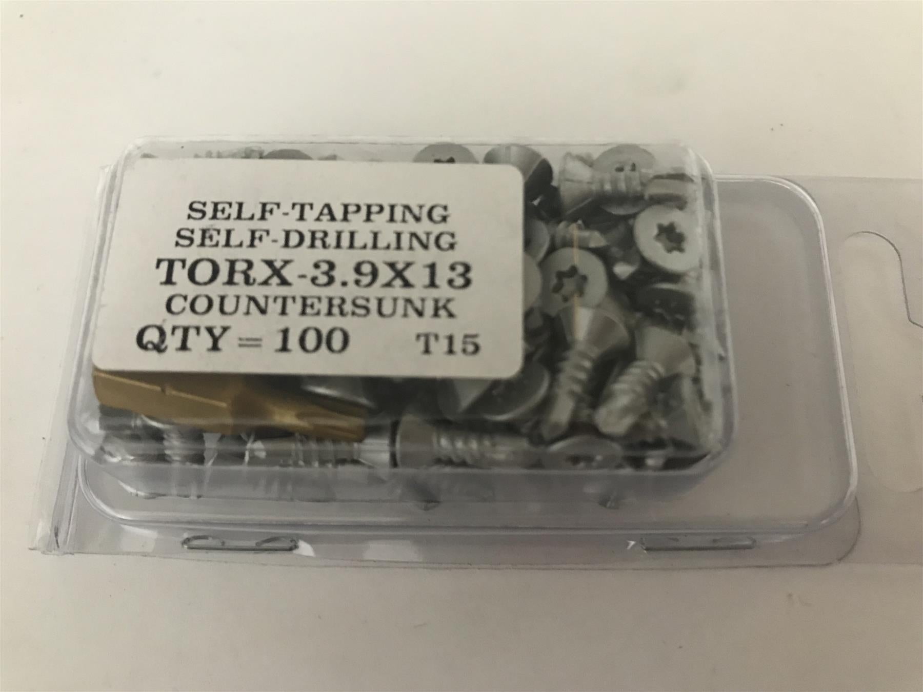 Self Tapping Self Drilling Torx 3.9 x 13mm Countersunk Screws (Pack 100)