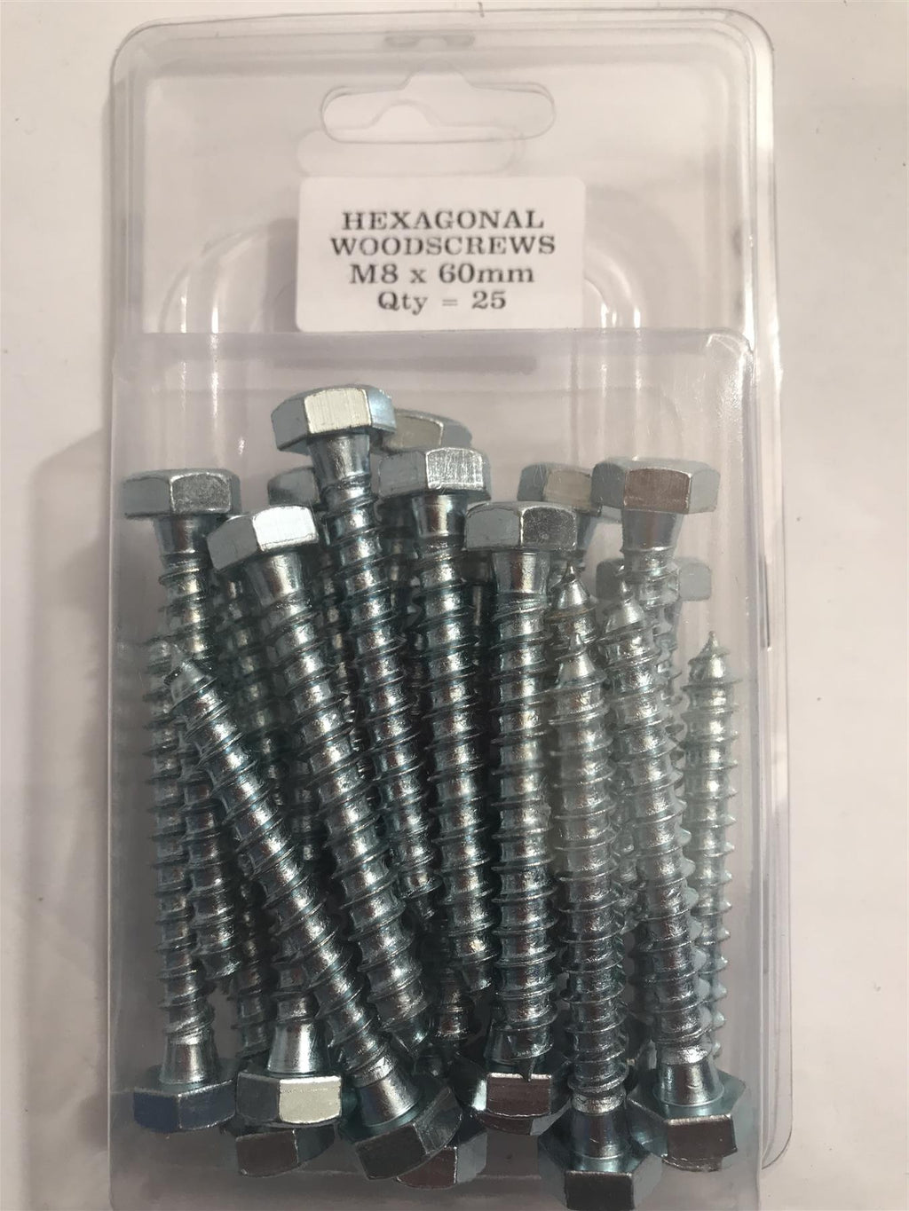 Hexagonal Wood Screws M8 x 60mm  (Pk 25)