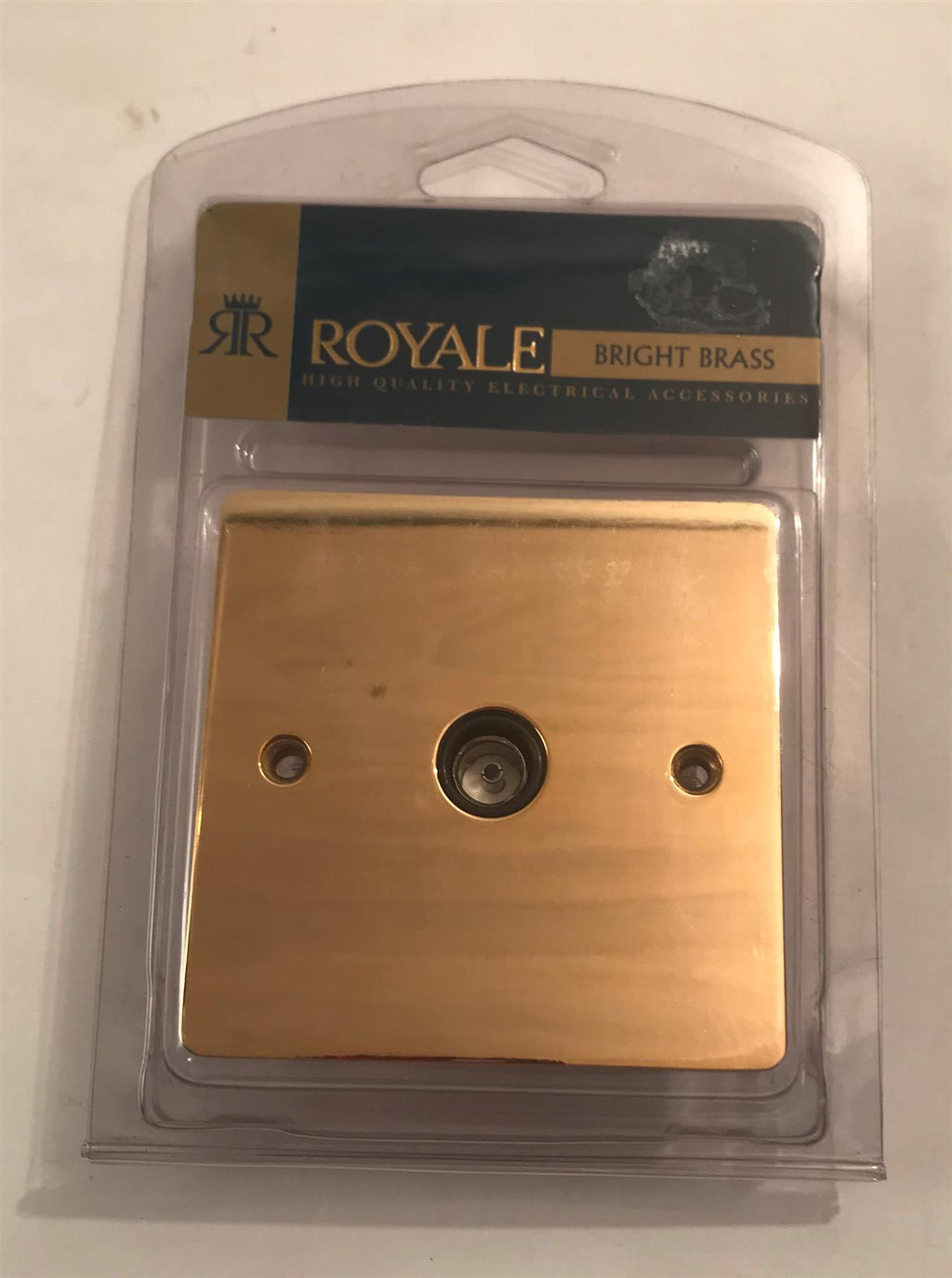 Royale Flat Plate TV Socket Polished Brass Black Insert ZFBP11