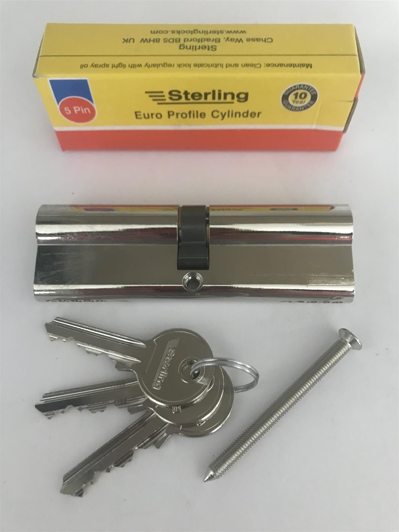 Sterling EPN5050 Double Euro 5 Pin Cylinder 100mm (50x50), Polished Nickel