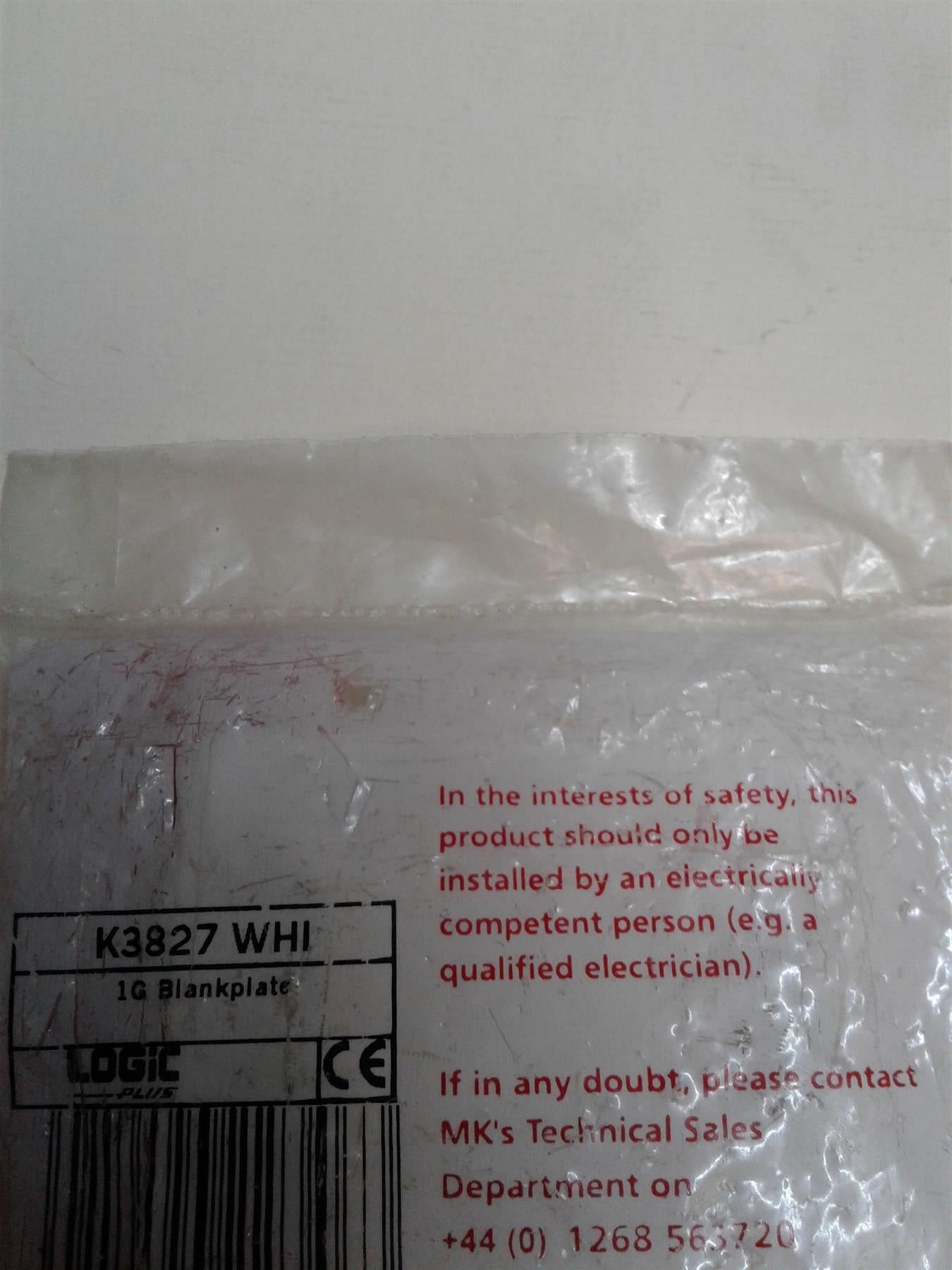 NEW MK LOGIC PLUS 1 GANG BLANK PLATE WHITE K3827