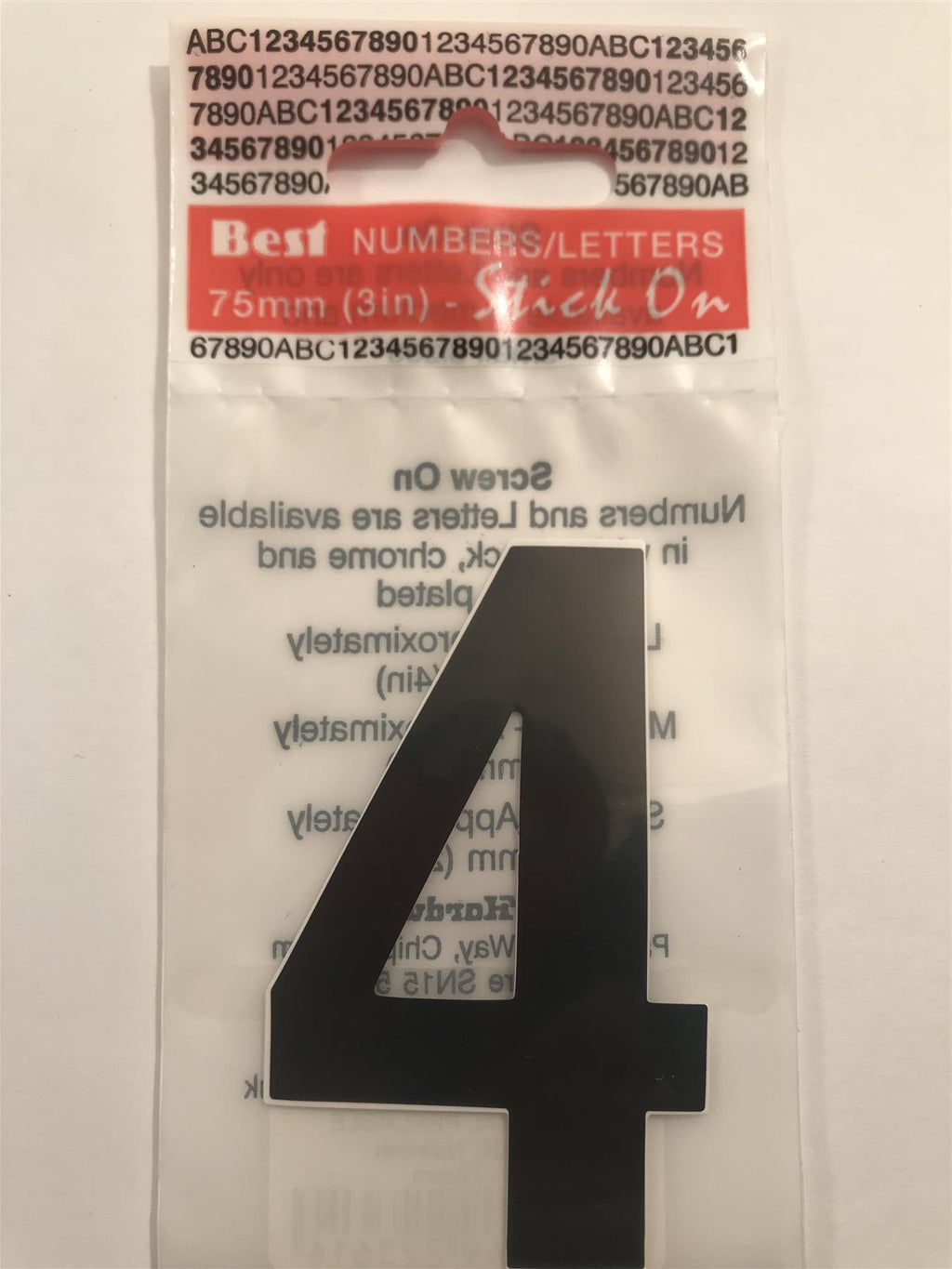 Black Number 4 Self Adhesive 1½" x 3"