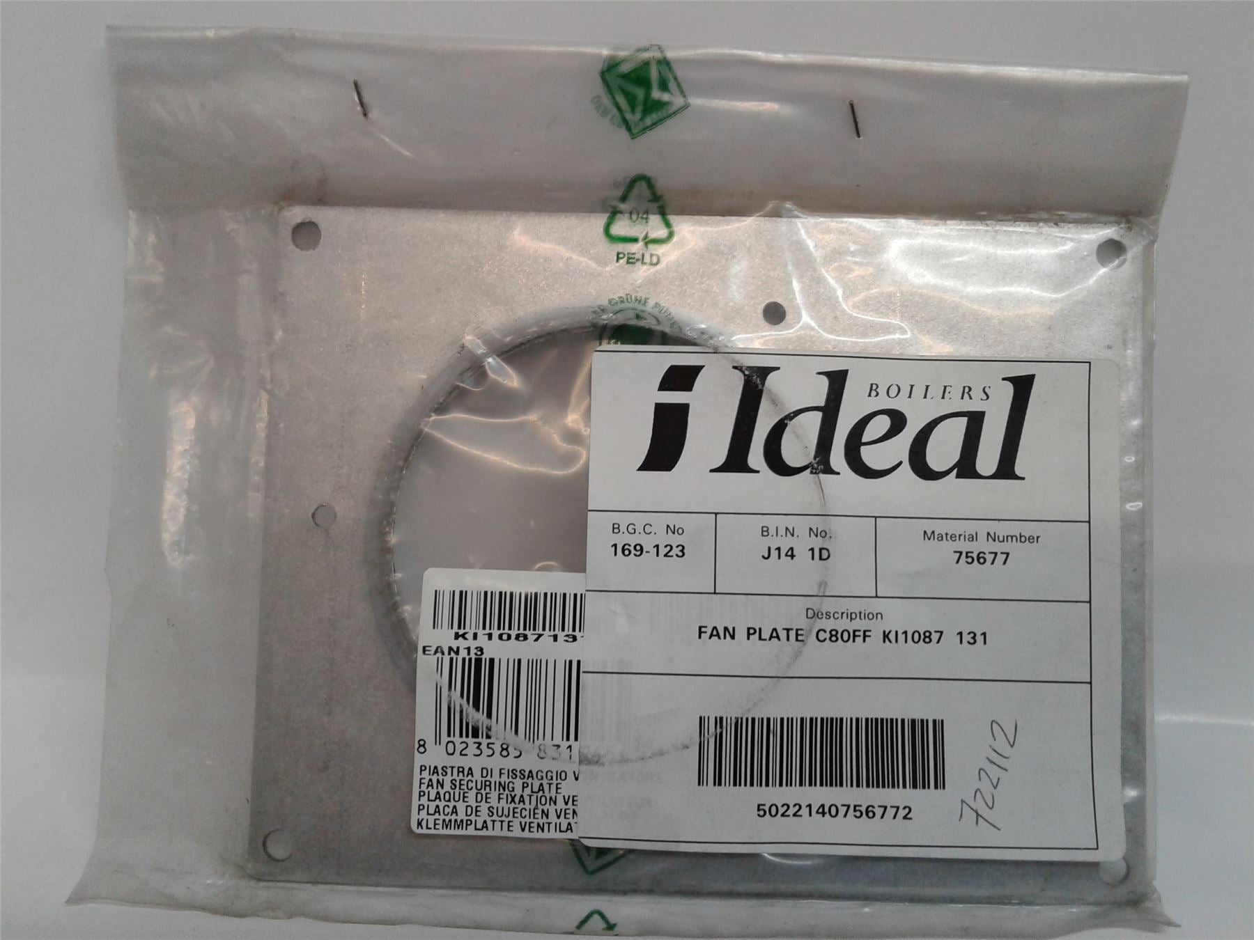 NEW IDEAL 75677 FAN PLATE C80FF KI1087 131