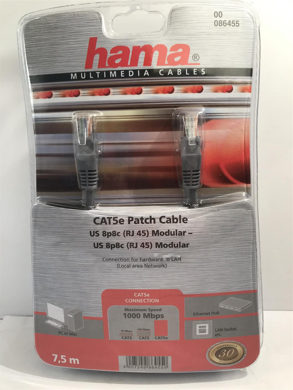 Hama Multimedia CAT5e Patch Cable RJ45  7.5m Grey