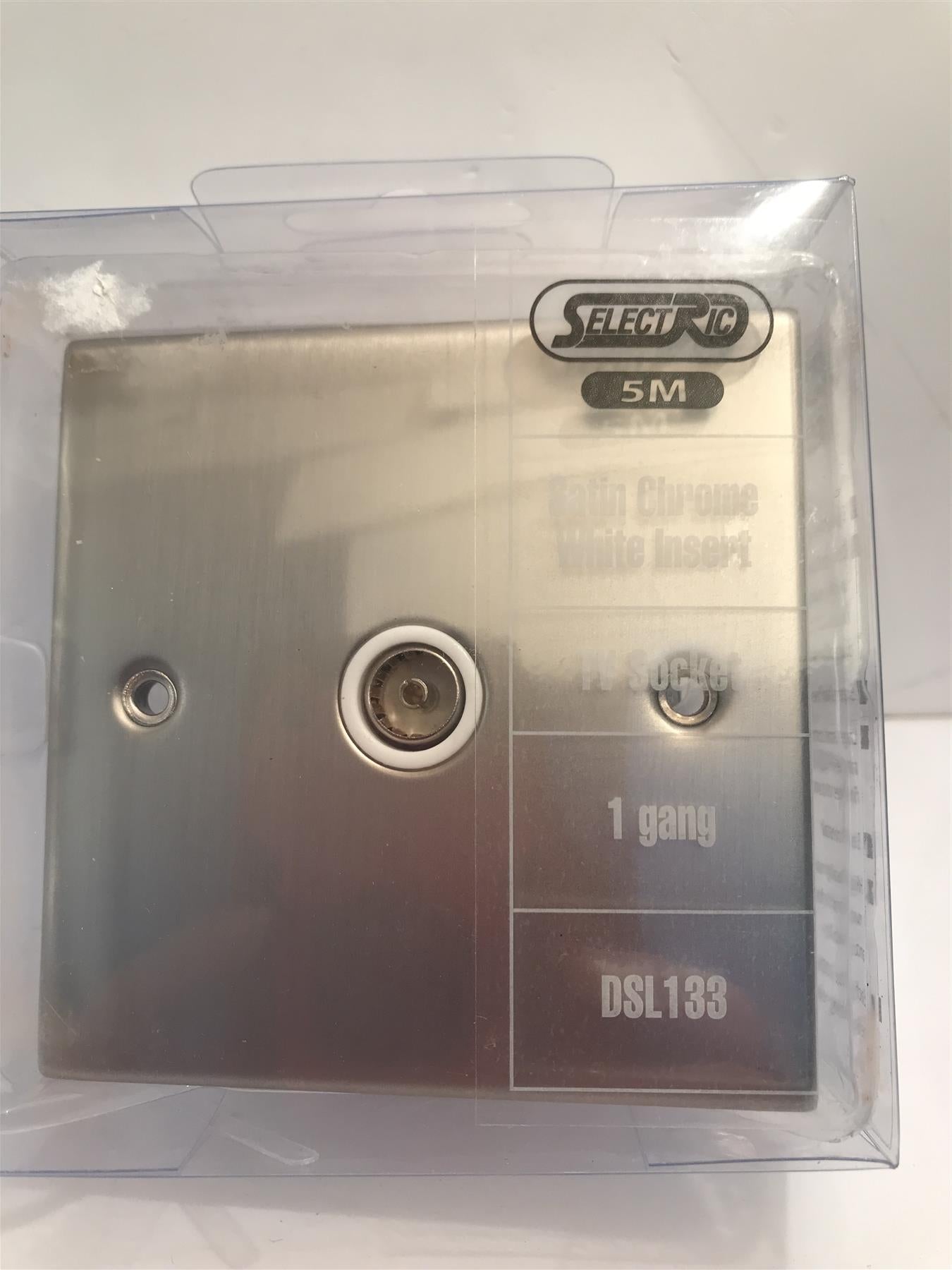 Satin Chrome White Insert TV Socket 1 Gang  DSL133