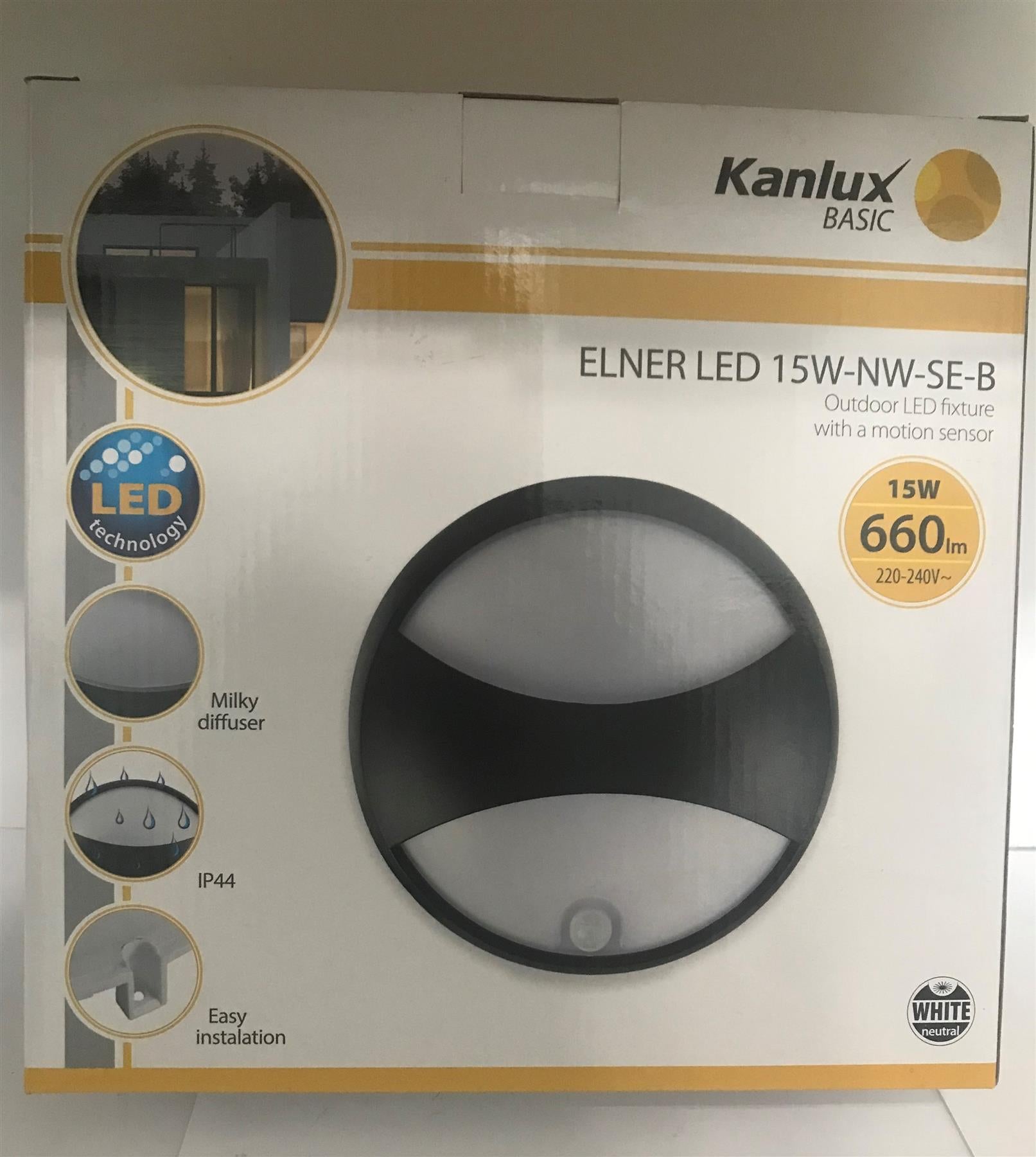 Kanlux ELNER LED 15W-NW-SE-B 660lm Outdoor Motion Sensor Fixture 27563
