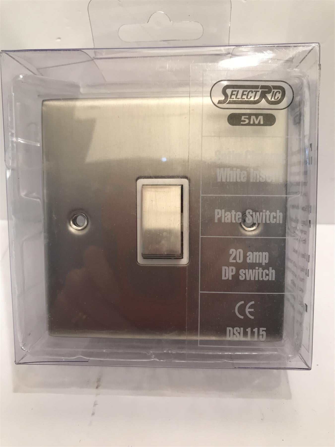 20 amp DP Switch Satin Chrome White Insert Plate Switch  DSL115