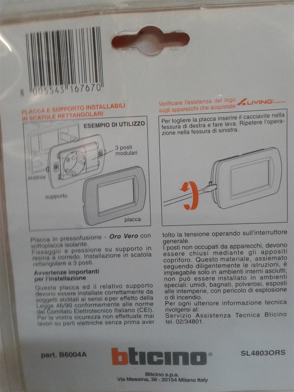 BTinco SL4803ORS WALL PLATE COVER LIVING INTERNATIONAL 3 MODULE GOLD FINISH