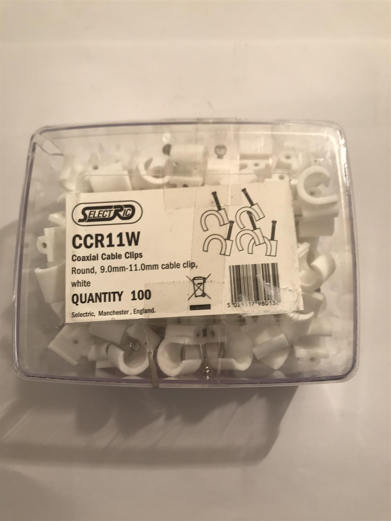 Selectric Round 9mm  - 11mm Cable Clip White x 100  CCR11W