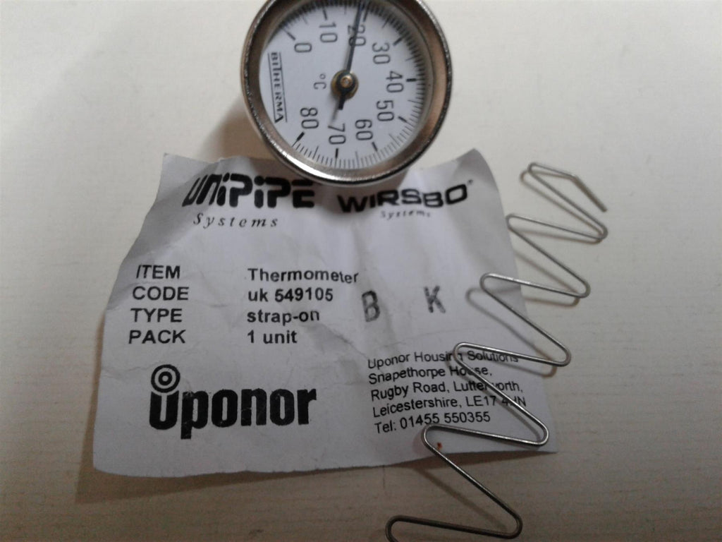 NEW UPONOR PIPE STRAP-ON THERMOMETER BITHERMA 80°C 549105