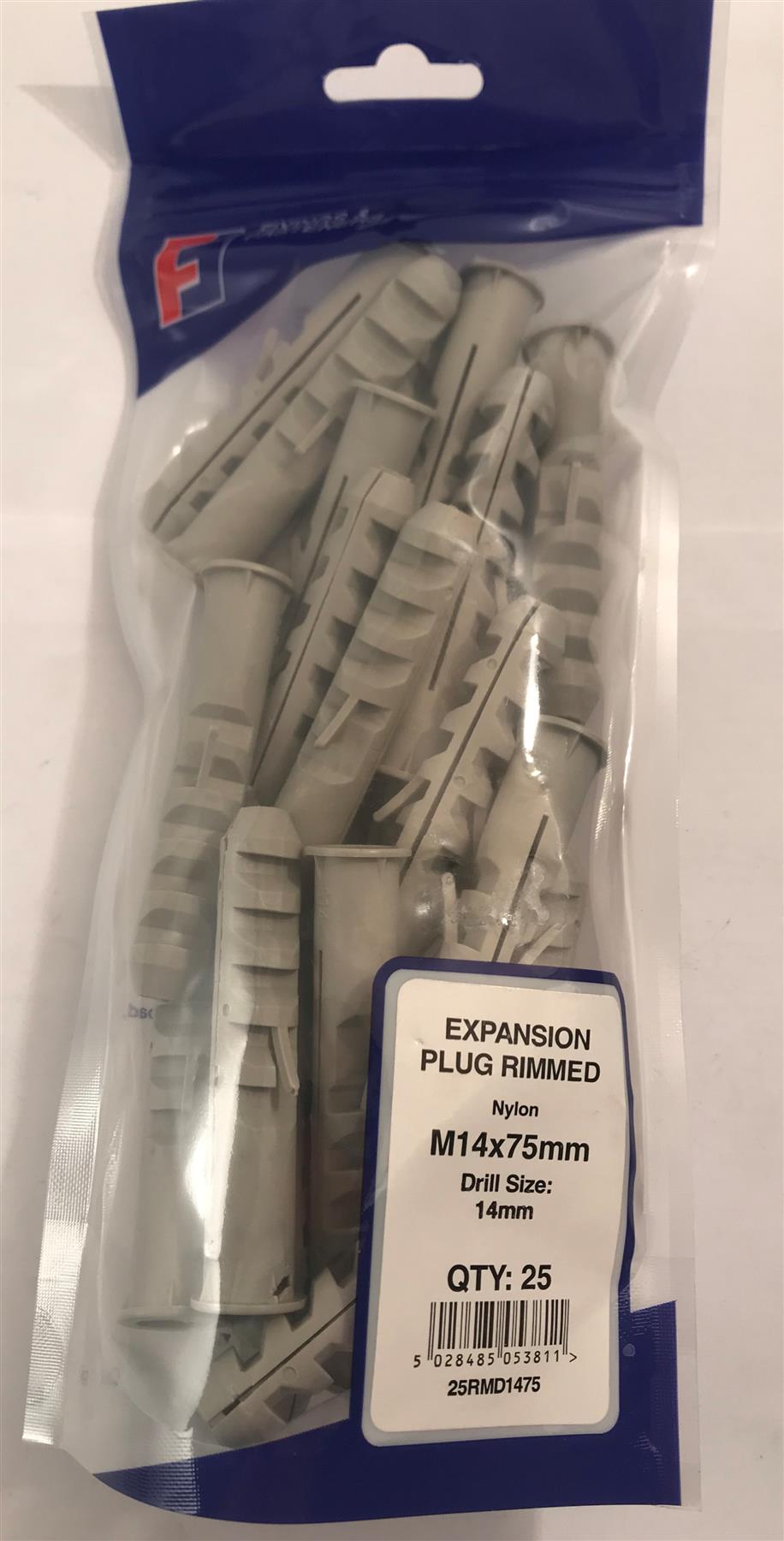 Forgefix Nylon Expansion Wall Plug Rimmed  M14 x 75mm  (25 Pack)  25RMD1475