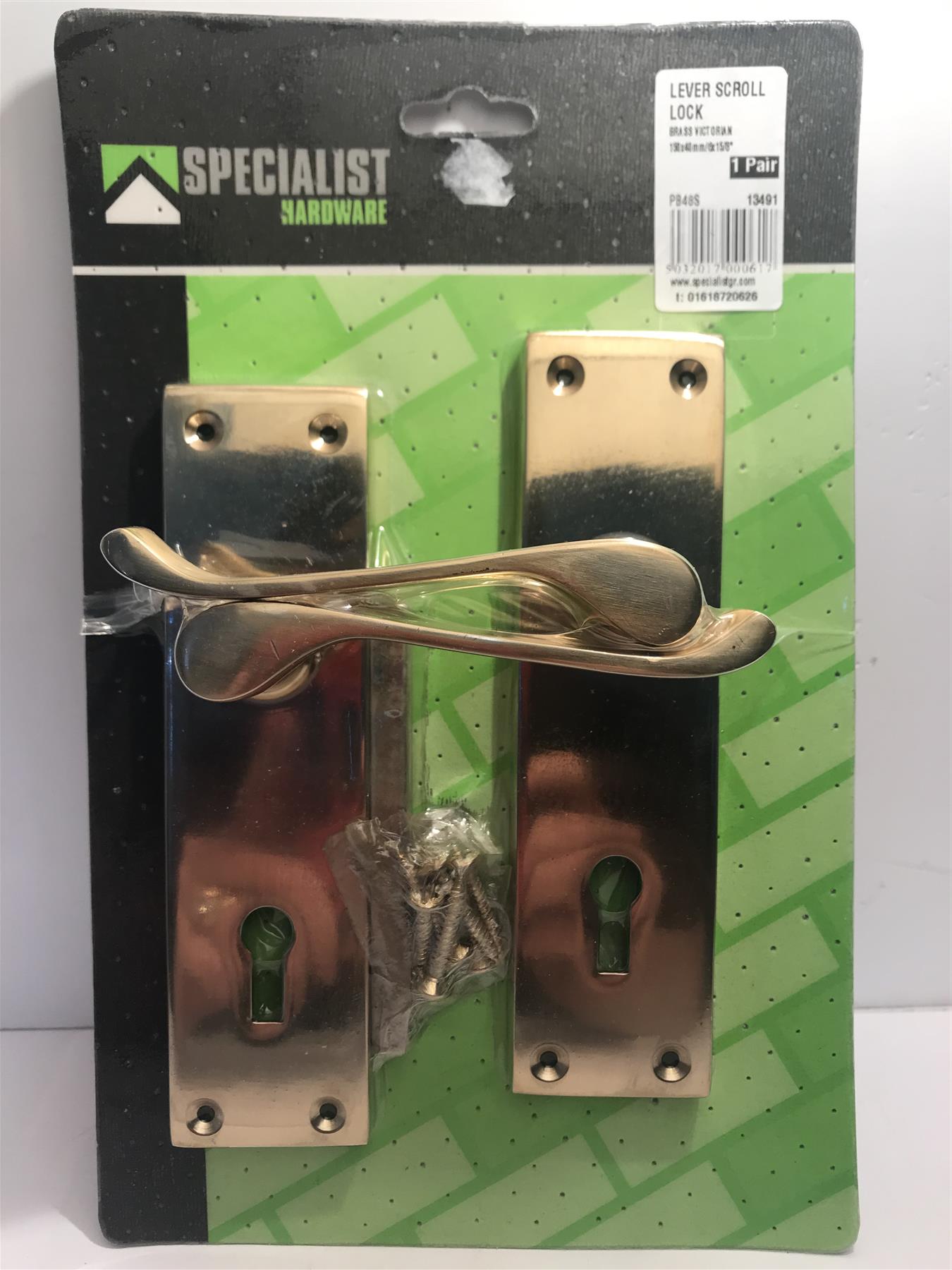 Specialist Brass Victorian Scroll Lock Handles 150 x 40mm 13491