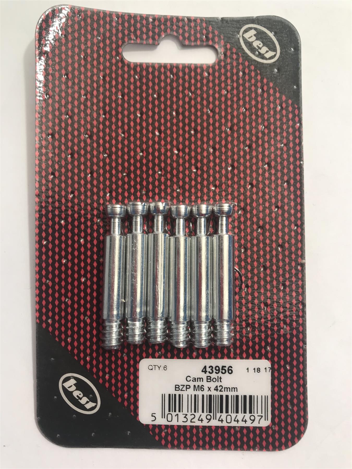 Best Cam Bolt BZP M6 x 42mm (Pack 6) 43956