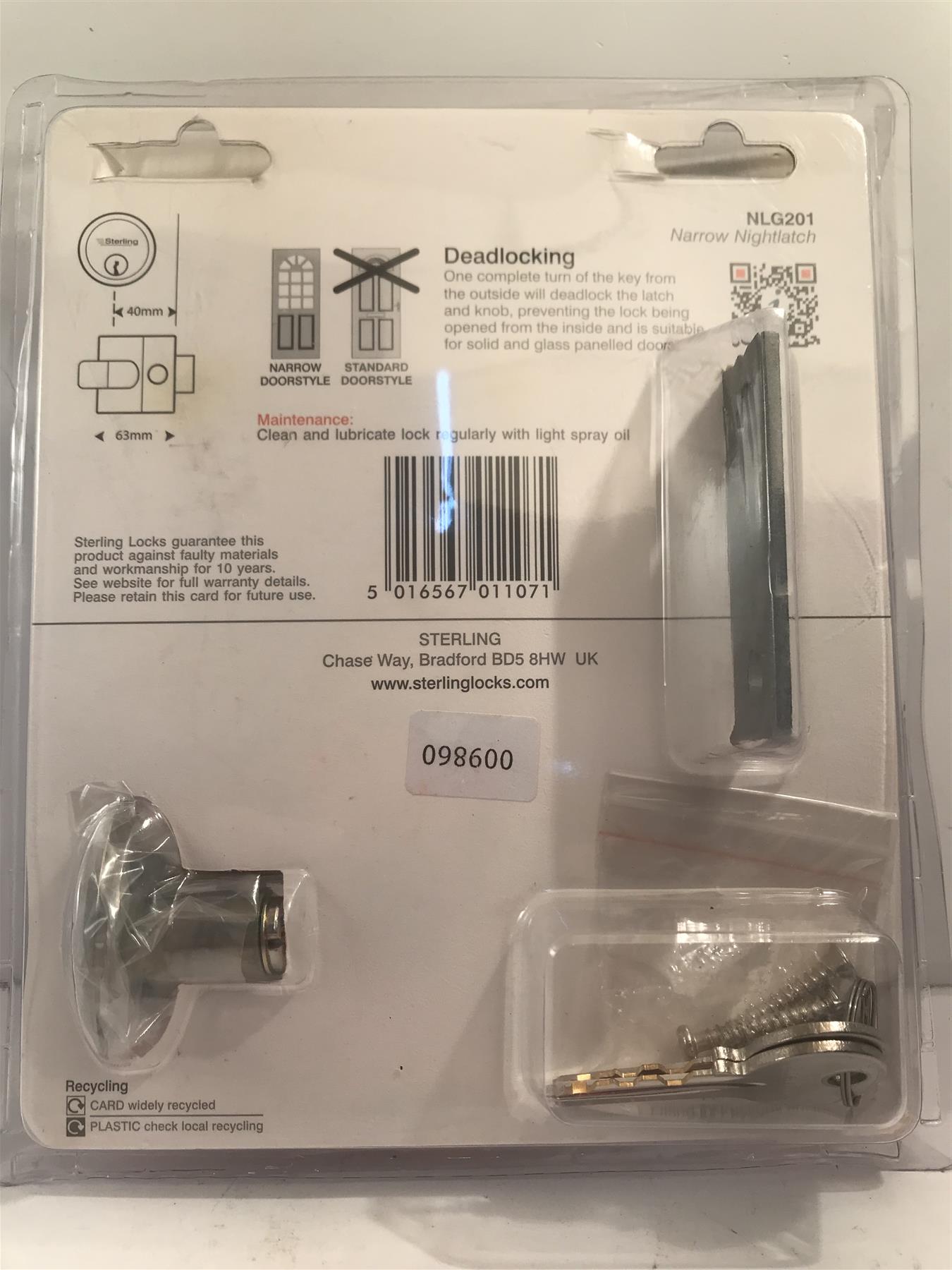 Sterling Deadlocking Nightlatch Narrow - Grey  NLG201