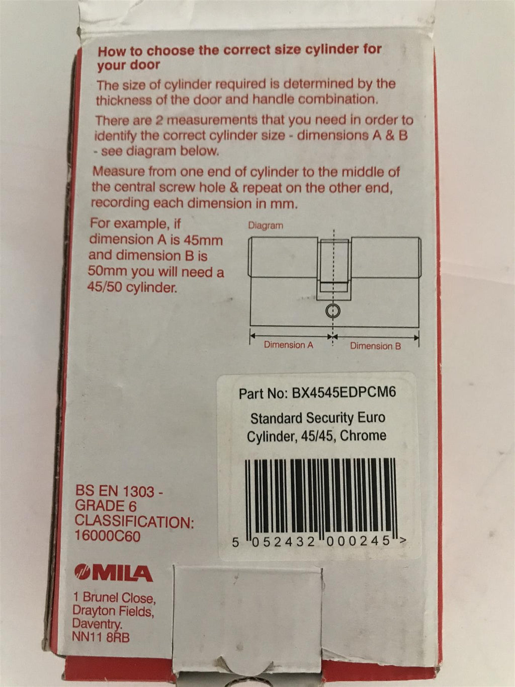Mila Standard Security Euro Cylinder 45/45 Chrome includes 3 keys BX4545EDPCM6