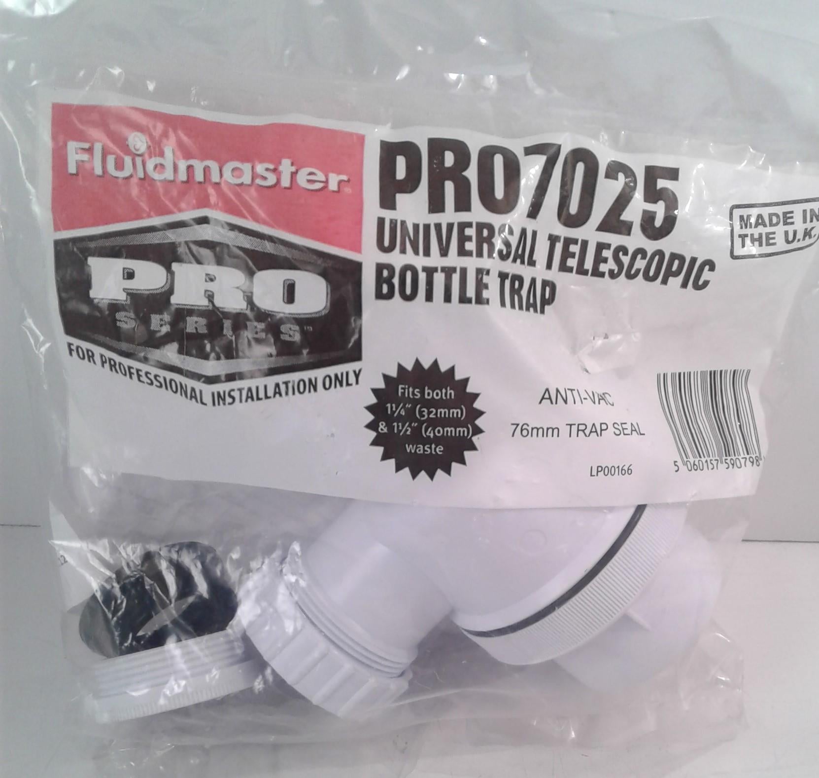 FLUIDMASTER PRO7025 UNIVERSAL TELESCOPIC BOTTLE TRAP ANTI-VAC