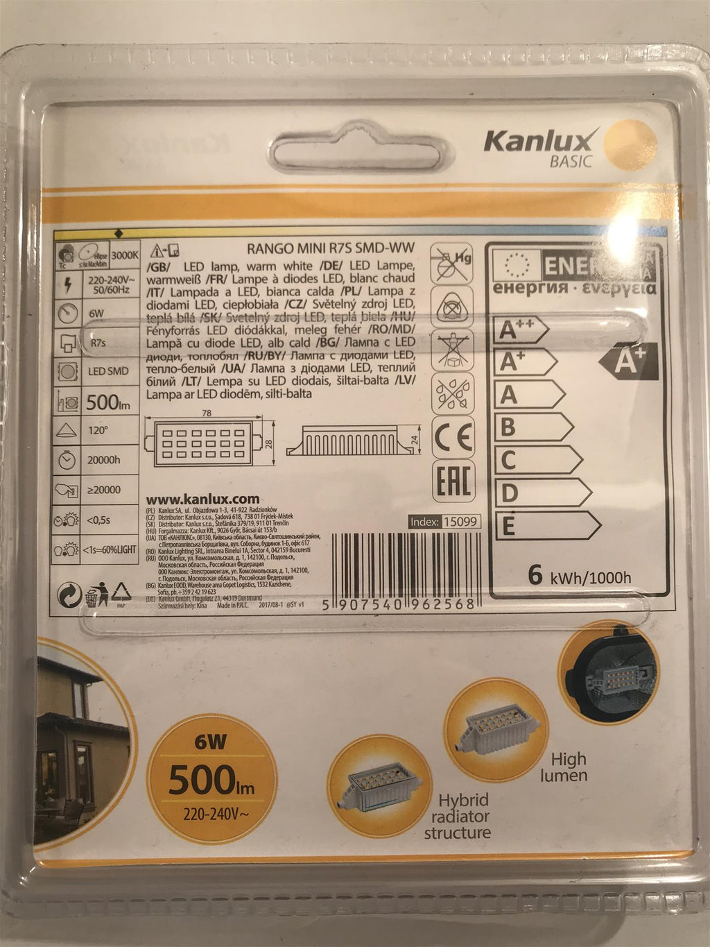 Kanlux Rango Mini R7S SMD-WW LED Lamp 6W 500lm 3000k Warm White 15099