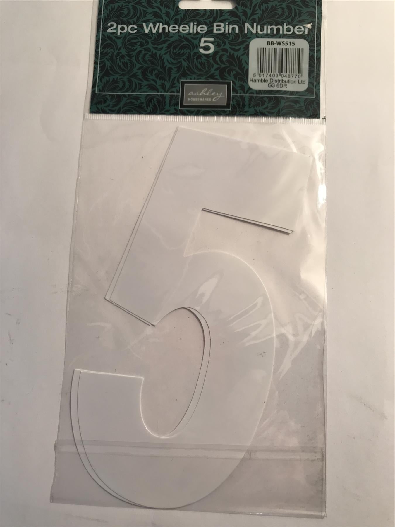 Ashley 2 Pack White Self Adhesive Wheelie Bin Sticker Number 5  WS515