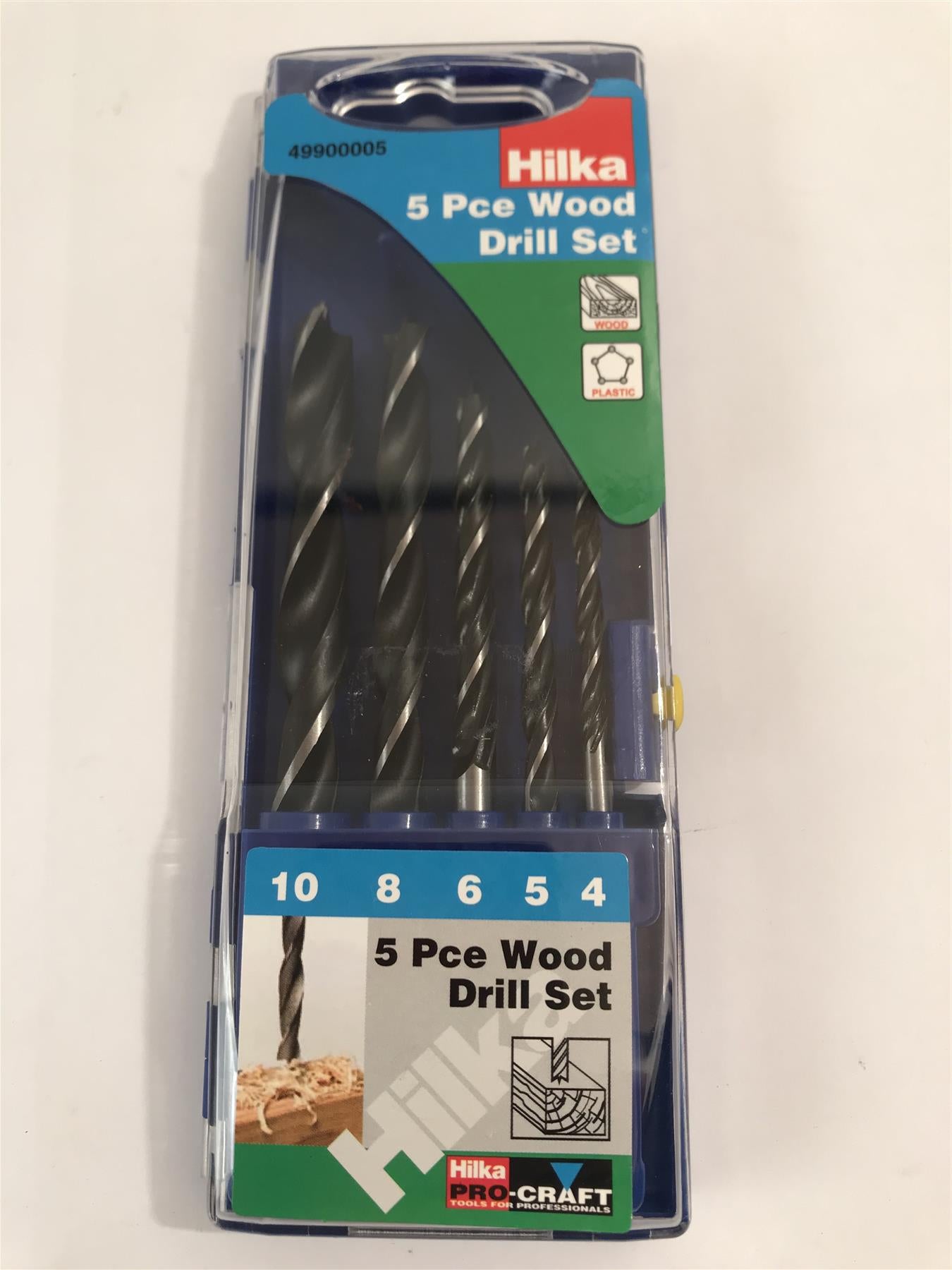Hilka 5pc Wood Plastic Drill Bit Boring Set 4mm 5mm 6mm 8mm 10mm & Storage Case