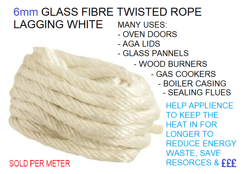 NEW GLASS FIBRE TWISTED ROPE LAGGING 6mm STOVE BURNERS (PER METER) – PCBs4U