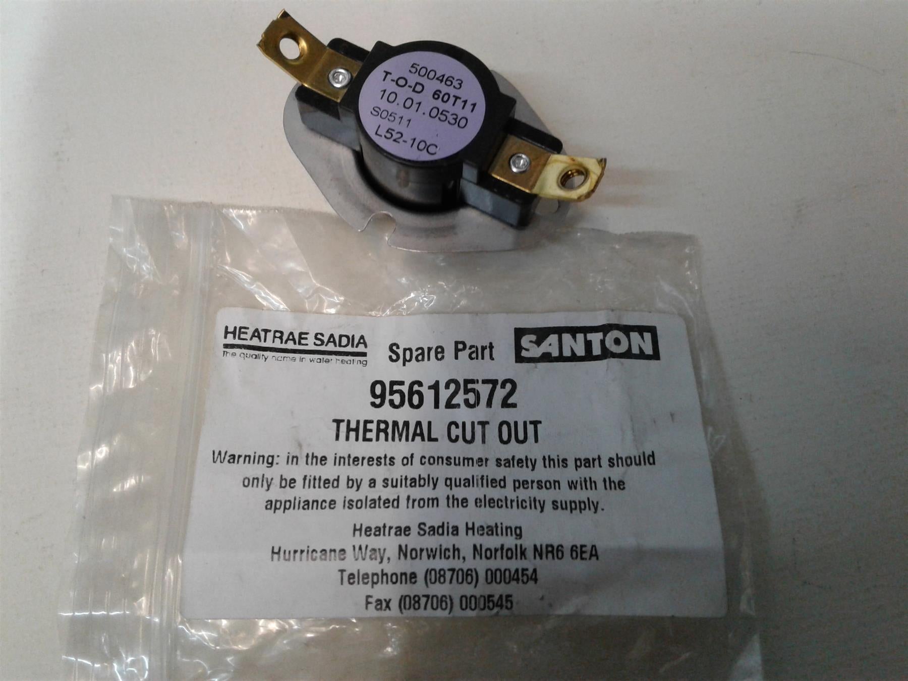 NEW HEATRAE SADIA GAINSBOROUGH HEATER THERMAL CUT OUT 95612572
