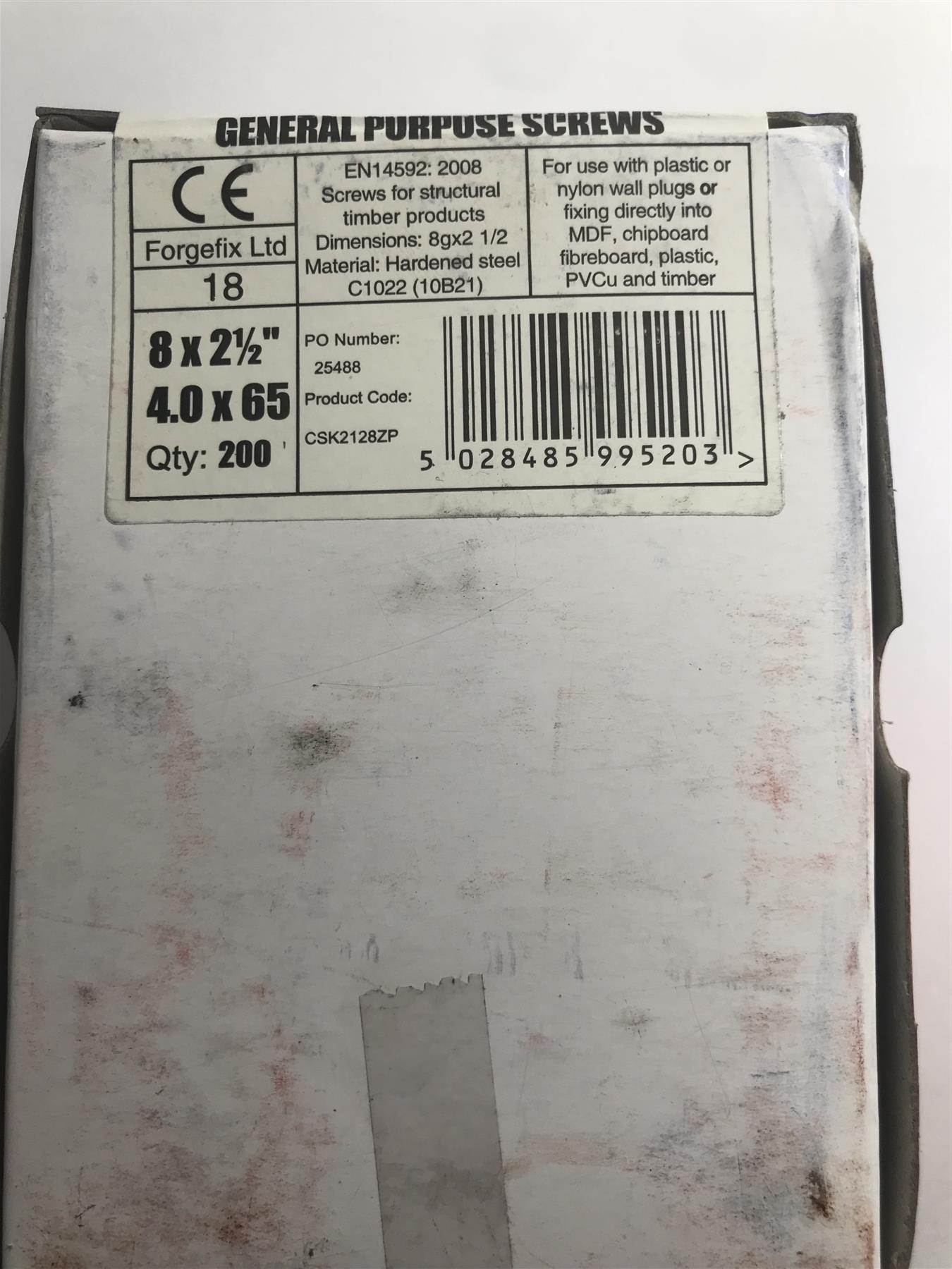 Forgefix General Purpose Pozi Screw CSK2128ZP 2 1/2 x 8 Box 200