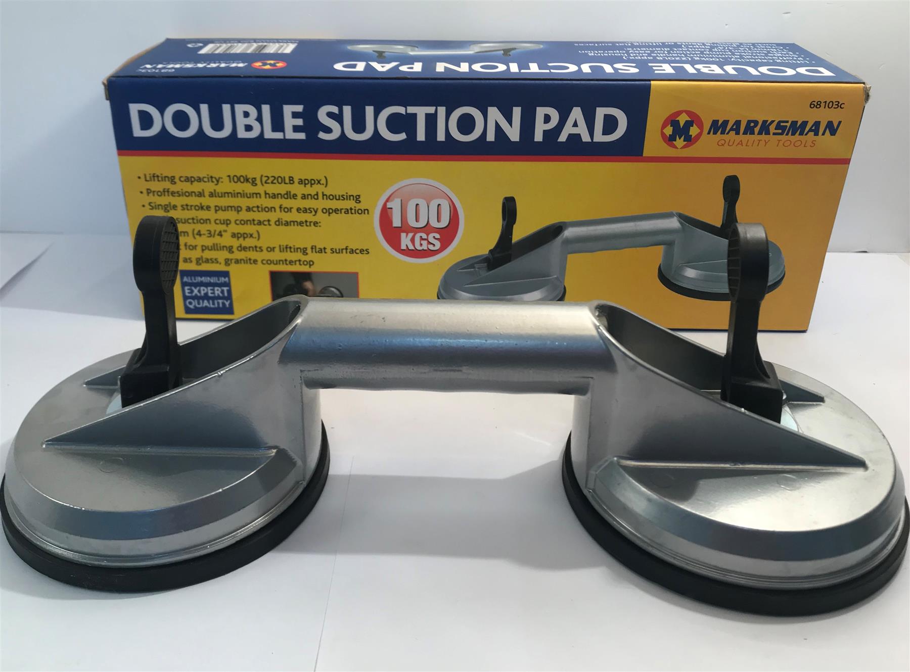 Double Suction Cup Puller Aluminium Handle Surface Car Van Glass Pad 100kg