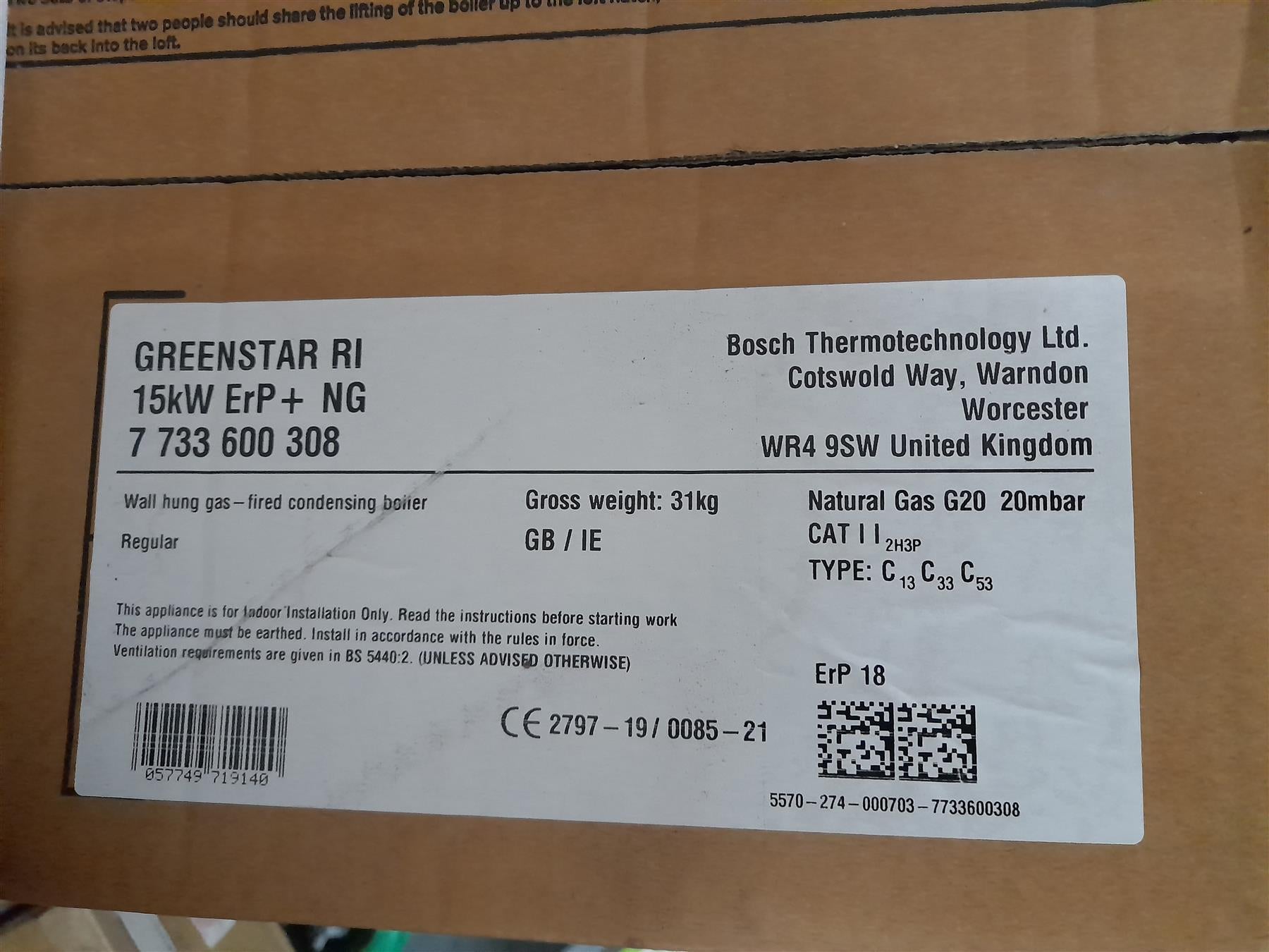 Worcester Greenstar 15Ri 15kW Regular Gas Boiler 7733600308 With Flue