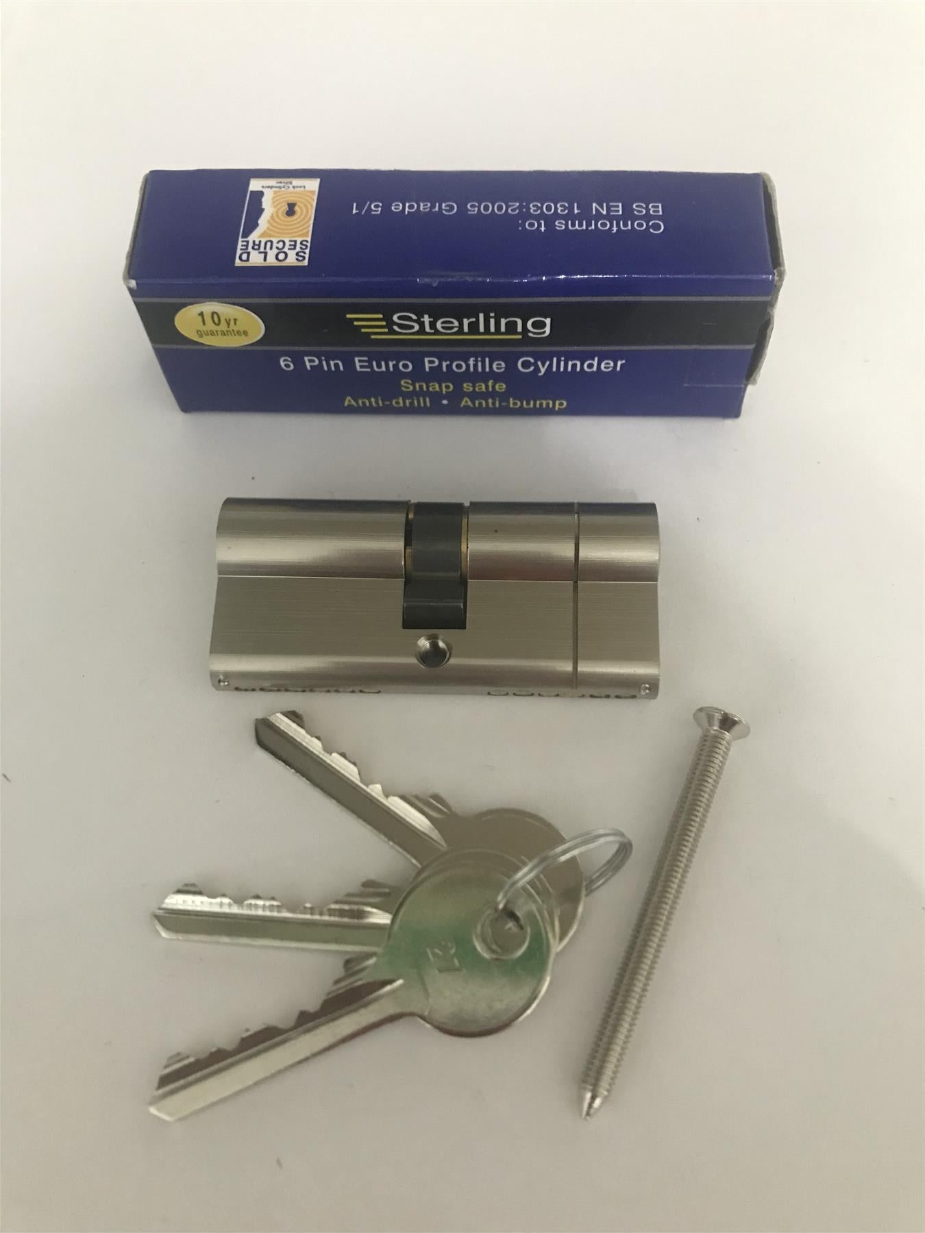 Sterling EPN3535H Euro Profile  6 Pin Cylinder 70mm (35x35), Satin Nickel